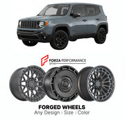 FORGED WHEELS RIMS for JEEP RENEGADE 2015 - 2023

Custom forged wheels for Jeep Renegade 2015 - 2023. Made-to-order monoblock, 2-piece and 3-piece rims in custom sizes, offsets, colors and finishes with guaranteed fitment.

We manufacture premium quality forged wheels rims for Jeep Renegade 2015 - 2023 in any design, size, color.

THIS WHEEL DESIGN CAN BE CUSTOM-MADE FOR YOUR CAR IN ANY SIZE AND COLOR OPTIONS
Available in monoblock, 2-piece, 3-piece, duoblock, beadlock
3D wheel renderings are provided accor