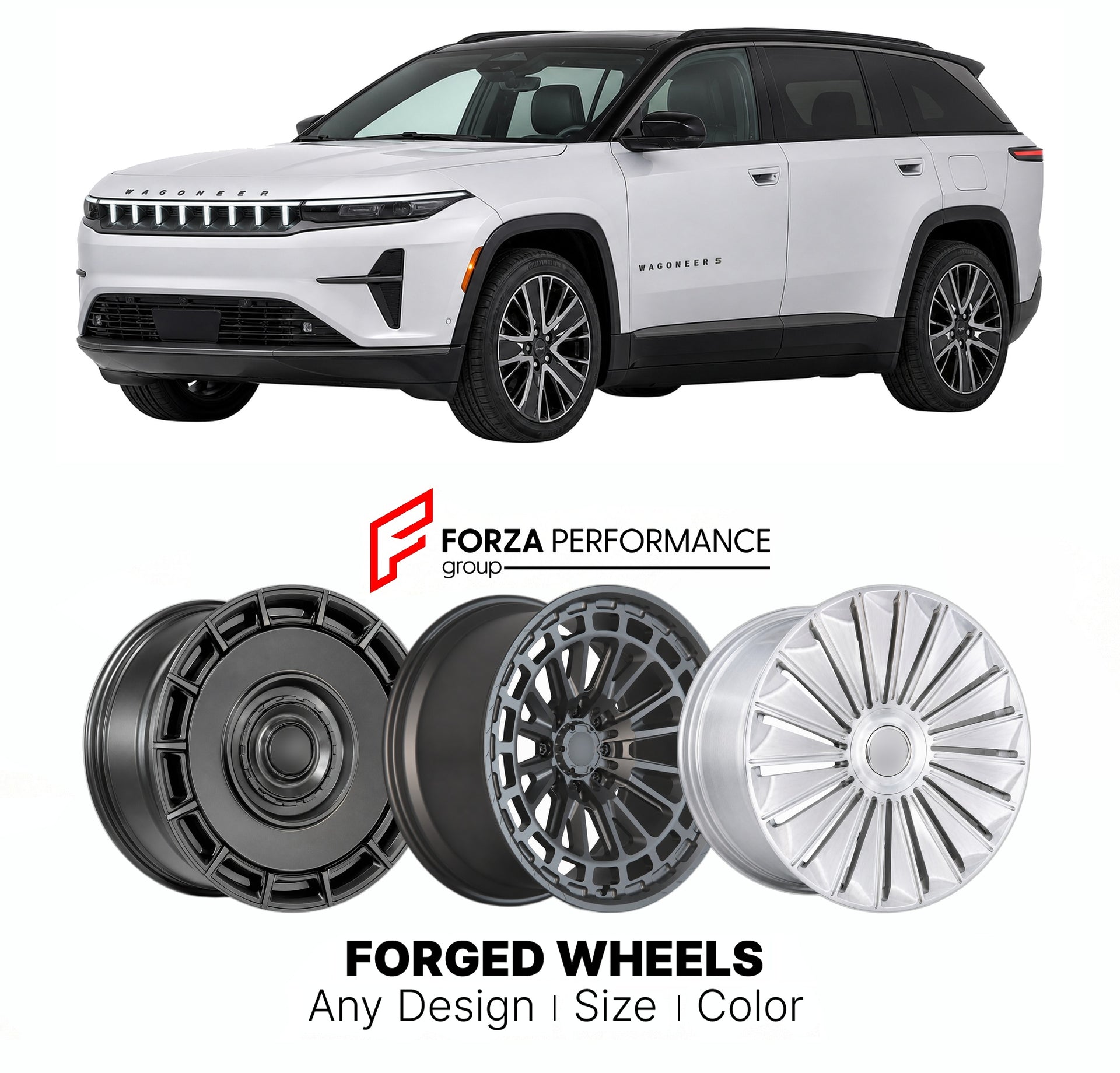 FORGED WHEELS RIMS for JEEP WAGONEER S 2024 - 2026

Custom forged wheels for Jeep Wagoneer S 2024 - 2026. Made-to-order monoblock, 2-piece and 3-piece rims in custom sizes, offsets, colors and finishes with guaranteed fitment.

We manufacture premium quality forged wheels rims for Jeep Wagoneer S 2024 - 2026 in any design, size, color.

THIS WHEEL DESIGN CAN BE CUSTOM-MADE FOR YOUR CAR IN ANY SIZE AND COLOR OPTIONS
Available in monoblock, 2-piece, 3-piece, duoblock, beadlock
3D wheel renderings are provided