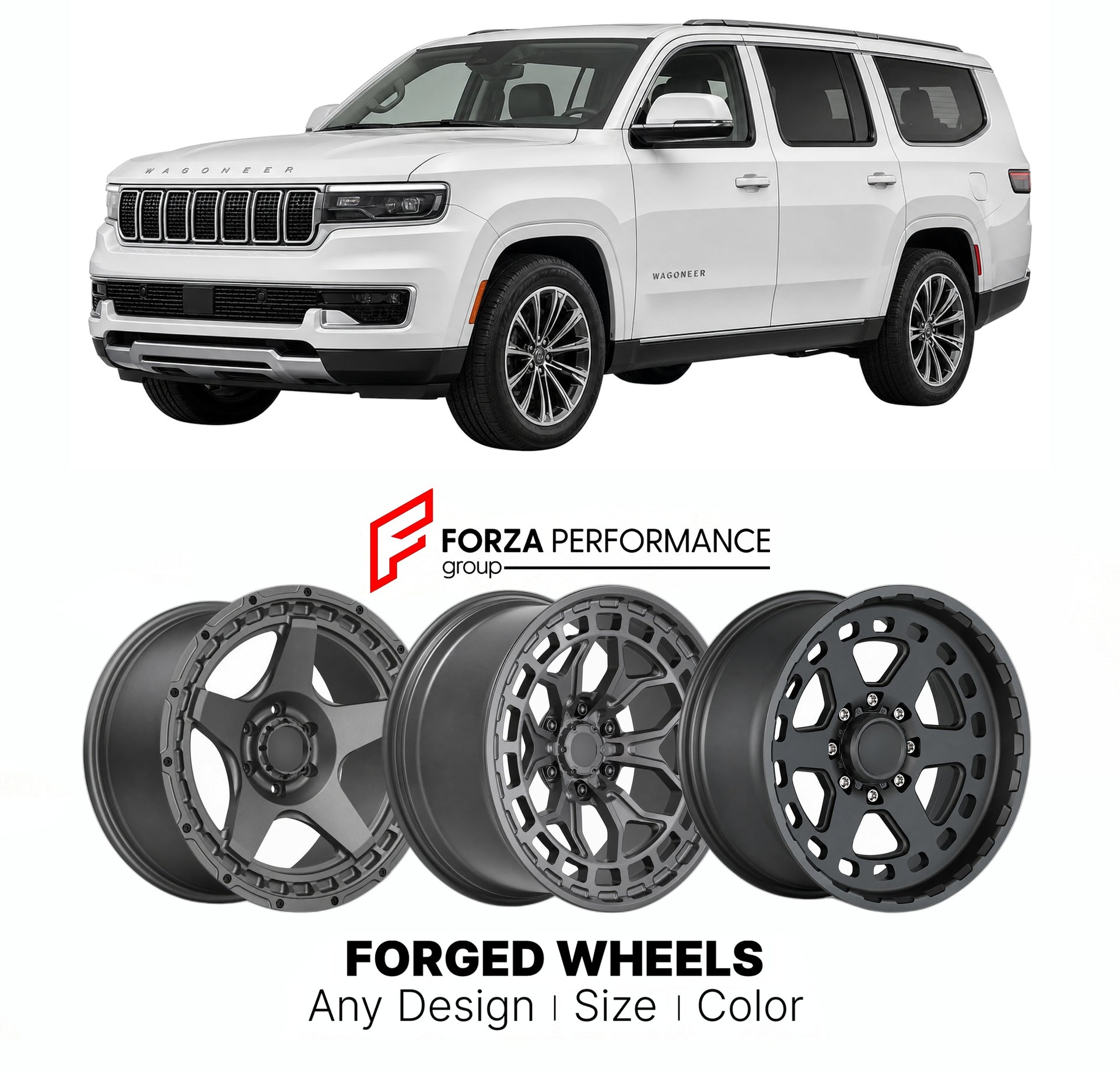 FORGED WHEELS RIMS for JEEP WAGONEER SERIES II WS 2022+

Custom forged wheels for Jeep Wagoneer Series II WS 2022+. Made-to-order monoblock, 2-piece and 3-piece rims in custom sizes, offsets, colors and finishes with guaranteed fitment.

We manufacture premium quality forged wheels rims for Jeep Wagoneer Series II WS 2022+ in any design, size, color.

THIS WHEEL DESIGN CAN BE CUSTOM-MADE FOR YOUR CAR IN ANY SIZE AND COLOR OPTIONS
Available in monoblock, 2-piece, 3-piece, duoblock, beadlock
3D wheel renderin