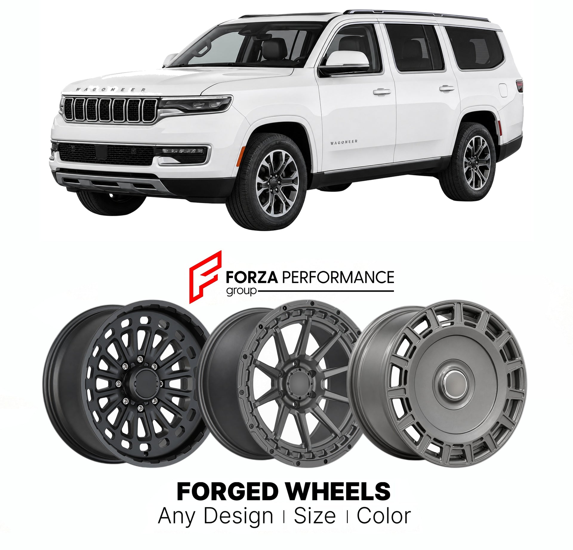 FORGED WHEELS RIMS for JEEP WAGONEER WS 2022+

Custom forged wheels for Jeep Wagoneer WS 2022+. Made-to-order monoblock, 2-piece and 3-piece rims in custom sizes, offsets, colors and finishes with guaranteed fitment.

We manufacture premium quality forged wheels rims for Jeep Wagoneer WS 2022+ in any design, size, color.

THIS WHEEL DESIGN CAN BE CUSTOM-MADE FOR YOUR CAR IN ANY SIZE AND COLOR OPTIONS
Available in monoblock, 2-piece, 3-piece, duoblock, beadlock
3D wheel renderings are provided according to t