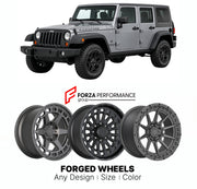 FORGED WHEELS RIMS for JEEP WRANGLER MOAB JK 2007 - 2018

Custom forged wheels for Jeep Wrangler Moab JK 2007 - 2018. Made-to-order monoblock, 2-piece and 3-piece rims in custom sizes, offsets, colors and finishes with guaranteed fitment.

We manufacture premium quality forged wheels rims for Jeep Wrangler Moab JK 2007 - 2018 in any design, size, color.

THIS WHEEL DESIGN CAN BE CUSTOM-MADE FOR YOUR CAR IN ANY SIZE AND COLOR OPTIONS
Available in monoblock, 2-piece, 3-piece, duoblock, beadlock
3D wheel rende