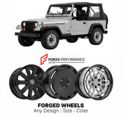 FORGED WHEELS RIMS for JEEP WRANGLER RIO GRANDE YJ 1990 - 1995

Custom forged wheels for Jeep Wrangler Rio Grande YJ 1990 - 1995. Made-to-order monoblock, 2-piece and 3-piece rims in custom sizes, offsets, colors and finishes with guaranteed fitment.

We manufacture premium quality forged wheels rims for Jeep Wrangler Rio Grande YJ 1990 - 1995 in any design, size, color.

THIS WHEEL DESIGN CAN BE CUSTOM-MADE FOR YOUR CAR IN ANY SIZE AND COLOR OPTIONS
Available in monoblock, 2-piece, 3-piece, duoblock, beadl