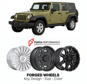 FORGED WHEELS RIMS for JEEP WRANGLER RUBICON JK 2007 - 2018

Custom forged wheels for Jeep Wrangler Rubicon JK 2007 - 2018. Made-to-order monoblock, 2-piece and 3-piece rims in custom sizes, offsets, colors and finishes with guaranteed fitment.

We manufacture premium quality forged wheels rims for Jeep Wrangler Rubicon JK 2007 - 2018 in any design, size, color.

THIS WHEEL DESIGN CAN BE CUSTOM-MADE FOR YOUR CAR IN ANY SIZE AND COLOR OPTIONS
Available in monoblock, 2-piece, 3-piece, duoblock, beadlock
3D wh