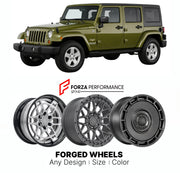 FORGED WHEELS RIMS for JEEP WRANGLER UNLIMITED JK 2007 - 2018

Custom forged wheels for Jeep Wrangler Unlimited JK 2007 - 2018. Made-to-order monoblock, 2-piece and 3-piece rims in custom sizes, offsets, colors and finishes with guaranteed fitment.

We manufacture premium quality forged wheels rims for Jeep Wrangler Unlimited JK 2007 - 2018 in any design, size, color.

THIS WHEEL DESIGN CAN BE CUSTOM-MADE FOR YOUR CAR IN ANY SIZE AND COLOR OPTIONS
Available in monoblock, 2-piece, 3-piece, duoblock, beadlock