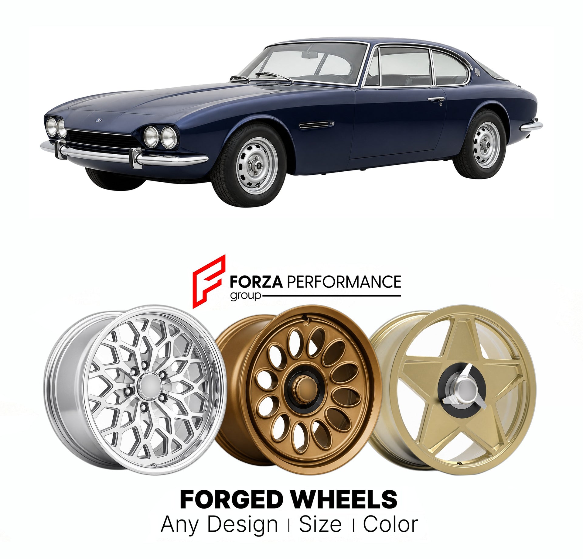 CUSTOM CLASSIC VINTAGE RESTOMOD RETRO OLD SCHOOL FORGED WHEELS RIMS for JENSEN C-V8 1962 - 1966

Custom forged wheels for Jensen C-V8 1962 - 1966. Classic, vintage, restomod wheel designs made to order in custom sizes, offsets, colors and finishes.

We manufacture premium quality forged wheels rims for Jensen C-V8 1962 - 1966 in any design, size, color.

THIS WHEEL DESIGN CAN BE CUSTOM-MADE FOR YOUR CAR IN ANY SIZE AND COLOR OPTIONS
Available in monoblock, 2-piece, 3-piece, duoblock, beadlock
3D wheel rende