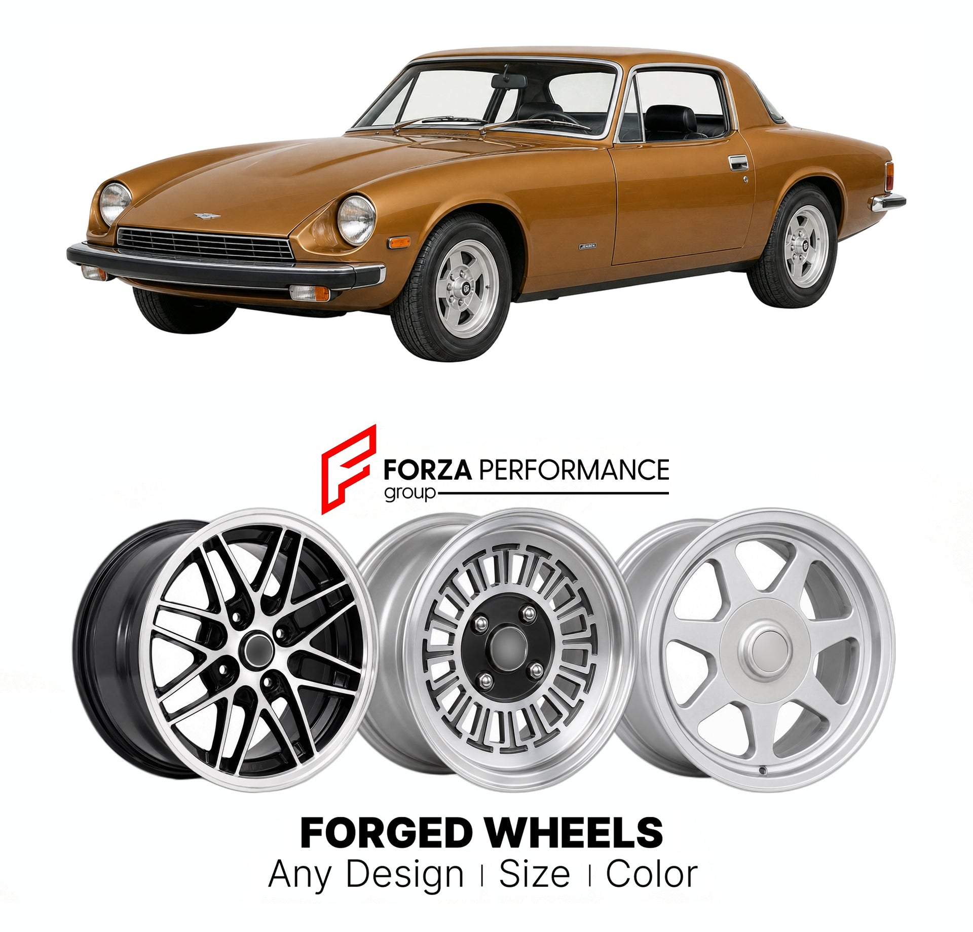 CUSTOM CLASSIC VINTAGE RESTOMOD RETRO OLD SCHOOL FORGED WHEELS RIMS for JENSEN HEALEY 1972 - 1976

Custom forged wheels for Jensen Healey 1972 - 1976. Classic, vintage, restomod wheel designs made to order in custom sizes, offsets, colors and finishes.

We manufacture premium quality forged wheels rims for Jensen Healey 1972 - 1976 in any design, size, color.

THIS WHEEL DESIGN CAN BE CUSTOM-MADE FOR YOUR CAR IN ANY SIZE AND COLOR OPTIONS
Available in monoblock, 2-piece, 3-piece, duoblock, beadlock
3D wheel
