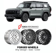 Custom forged wheels for Jetour Shanhai Chery T5 2025+. Made-to-order monoblock, 2-piece and 3-piece wheels in custom sizes, offsets, colors and finishes with guaranteed vehicle fitment.

We manufacture premium quality forged wheels rims for Jetour Shanhai Chery T5 2025+ in any design, size, color.

THIS WHEEL DESIGN CAN BE CUSTOM-MADE FOR YOUR CAR IN ANY SIZE AND COLOR OPTIONS
Available in monoblock, 2-piece, 3-piece, duoblock, beadlock
3D wheel renderings are provided according to the exact dimensions and