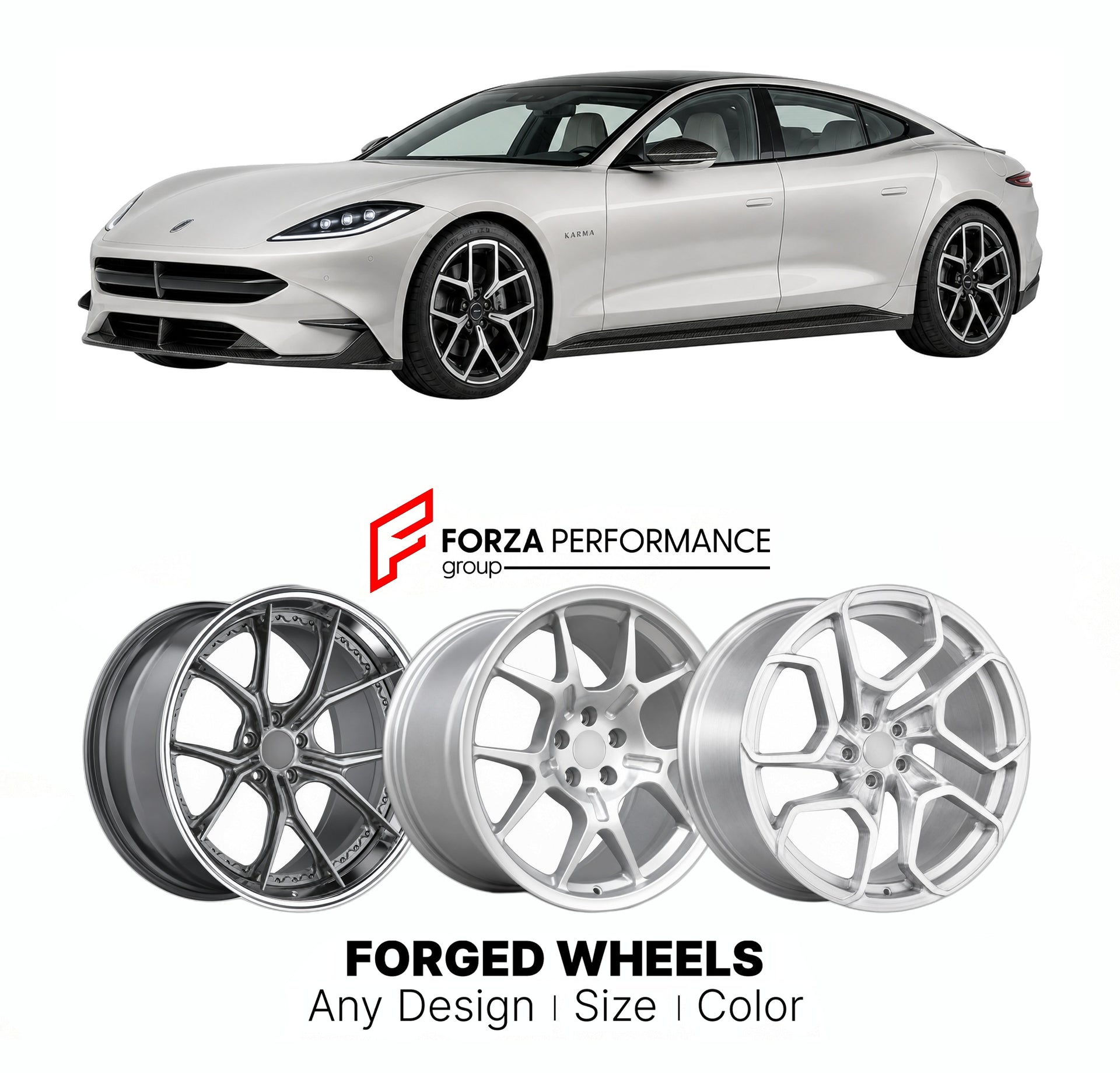 FORGED WHEELS RIMS for KARMA AMARIS RANGE-EXTENDED GT ANNOUNCED 2026+

Custom forged wheels for Karma Amaris Range-Extended GT Announced 2026+. Made-to-order monoblock, 2-piece and 3-piece rims in custom sizes, offsets, colors and finishes with guaranteed fitment.

We manufacture premium quality forged wheels rims for Karma Amaris Range-Extended GT Announced 2026+ in any design, size, color.

THIS WHEEL DESIGN CAN BE CUSTOM-MADE FOR YOUR CAR IN ANY SIZE AND COLOR OPTIONS
Available in monoblock, 2-piece, 3-p