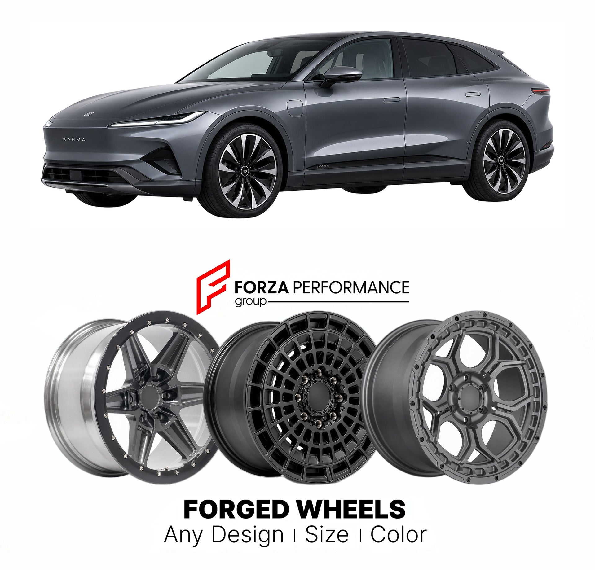 FORGED WHEELS RIMS for KARMA IVARA PLANNED LUXURY SUV 2027+

Custom forged wheels for Karma Ivara Planned Luxury SUV 2027+. Made-to-order monoblock, 2-piece and 3-piece rims in custom sizes, offsets, colors and finishes with guaranteed fitment.

We manufacture premium quality forged wheels rims for Karma Ivara Planned Luxury SUV 2027+ in any design, size, color.

THIS WHEEL DESIGN CAN BE CUSTOM-MADE FOR YOUR CAR IN ANY SIZE AND COLOR OPTIONS
Available in monoblock, 2-piece, 3-piece, duoblock, beadlock
3D wh