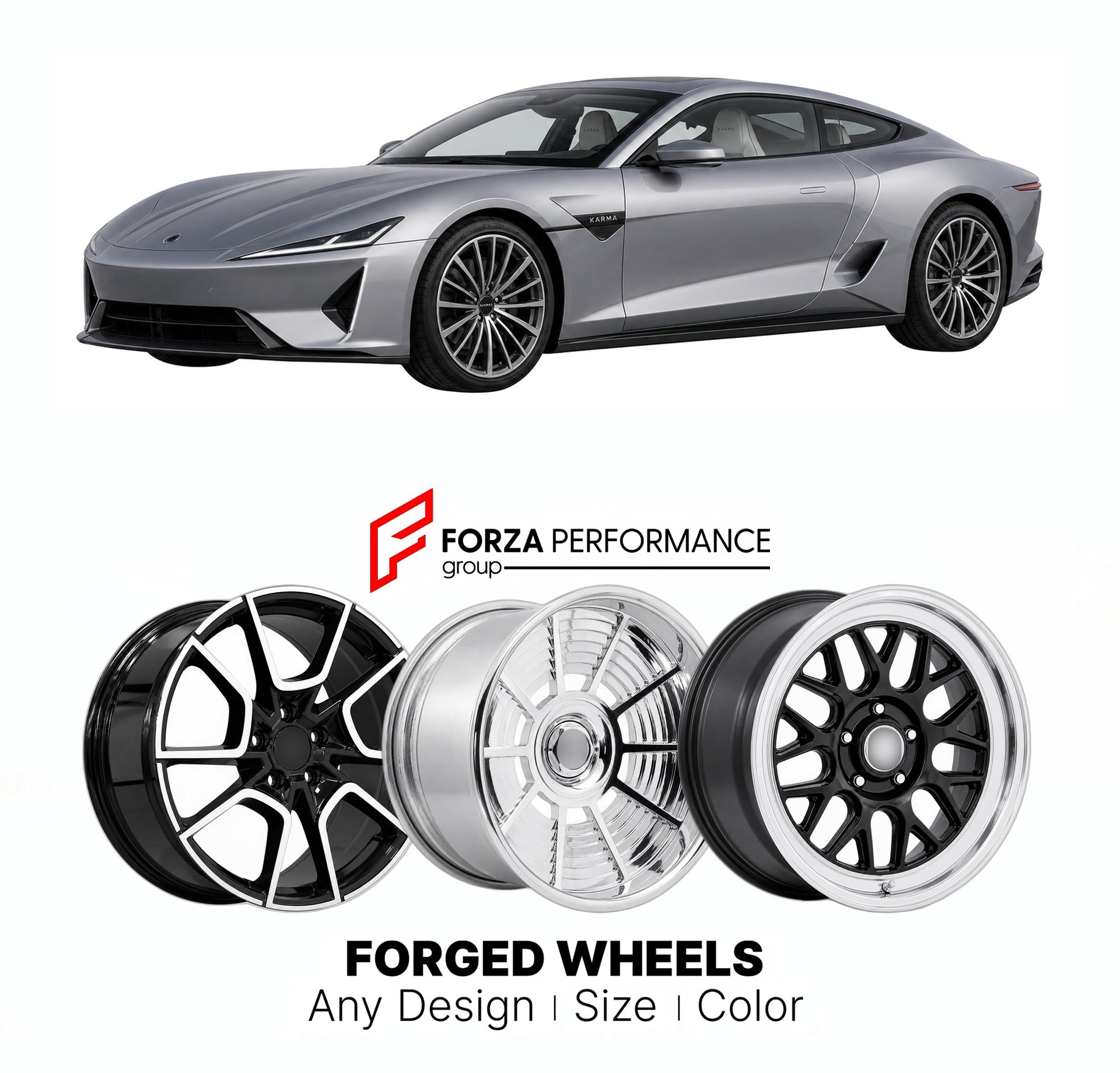 FORGED WHEELS RIMS for KARMA KAVEYA BASE ANNOUNCED EV COUPE 2026+

Custom forged wheels for Karma Kaveya Base Announced EV Coupe 2026+. Made-to-order monoblock, 2-piece and 3-piece rims in custom sizes, offsets, colors and finishes with guaranteed fitment.

We manufacture premium quality forged wheels rims for Karma Kaveya Base Announced EV Coupe 2026+ in any design, size, color.

THIS WHEEL DESIGN CAN BE CUSTOM-MADE FOR YOUR CAR IN ANY SIZE AND COLOR OPTIONS
Available in monoblock, 2-piece, 3-piece, duoblo