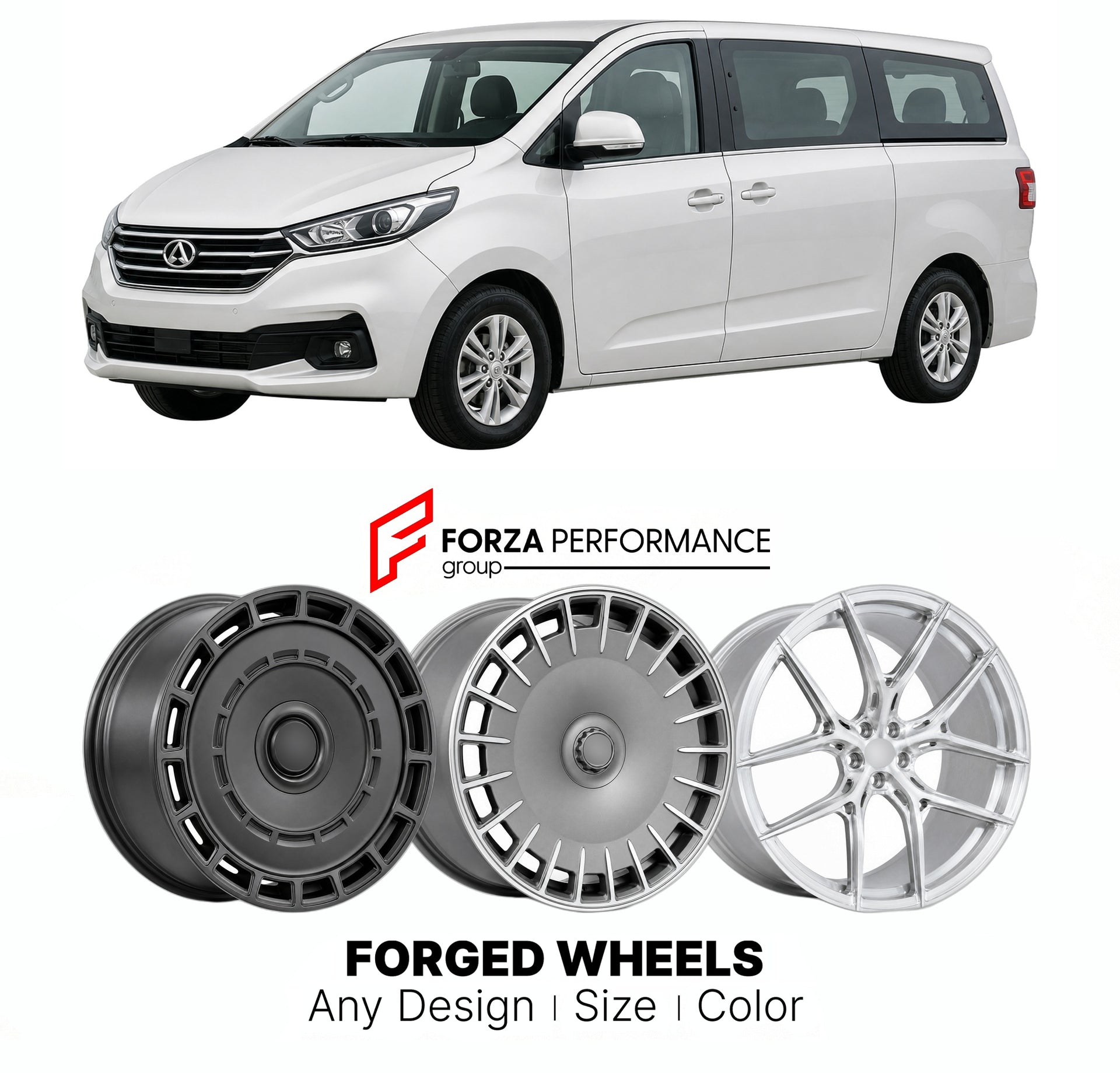 Custom forged wheels for LDV Maxus G10 2020+. Made-to-order monoblock, 2-piece and 3-piece wheels in custom sizes, offsets, colors and finishes with guaranteed vehicle fitment.

We manufacture premium quality forged wheels rims for LDV Maxus G10 2020+ in any design, size, color.

THIS WHEEL DESIGN CAN BE CUSTOM-MADE FOR YOUR CAR IN ANY SIZE AND COLOR OPTIONS
Available in monoblock, 2-piece, 3-piece, duoblock, beadlock
3D wheel renderings are provided according to the exact dimensions and specifications requ