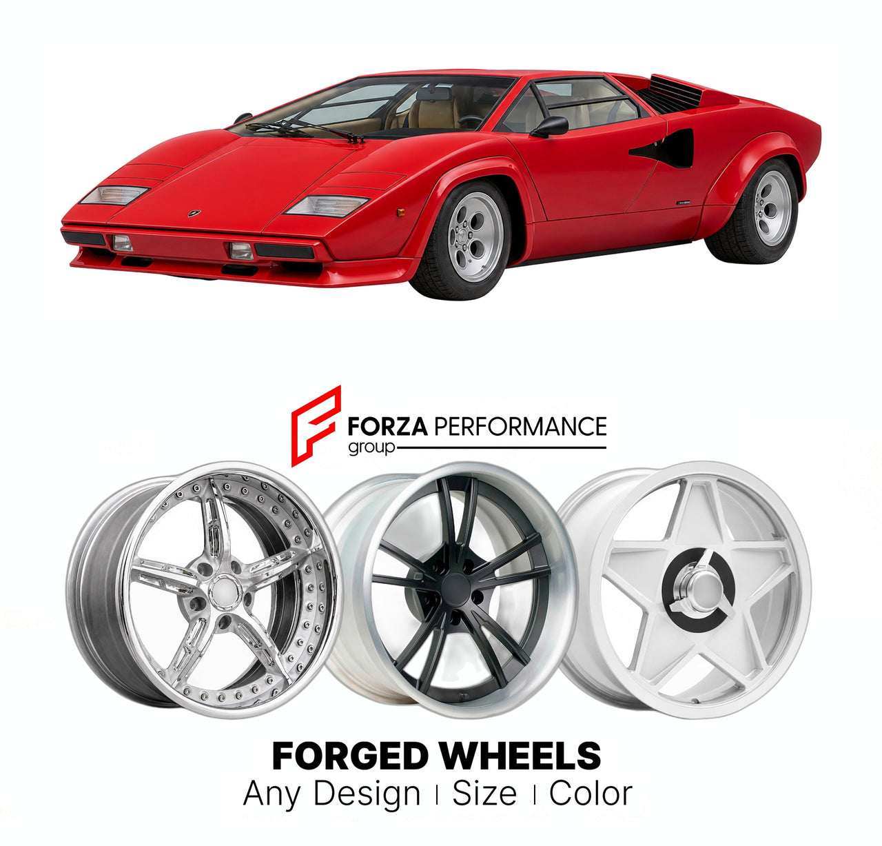 CUSTOM CLASSIC VINTAGE RESTOMOD RETRO OLD SCHOOL FORGED WHEELS RIMS for LAMBORGHINI COUNTACH LP400S 1978 - 1982

Custom forged wheels for Lamborghini Countach LP400S 1978 - 1982. Classic, vintage, restomod wheel designs made to order in custom sizes, offsets, colors and finishes.

We manufacture premium quality forged wheels rims for Lamborghini Countach LP400S 1978 - 1982 in any design, size, color.

THIS WHEEL DESIGN CAN BE CUSTOM-MADE FOR YOUR CAR IN ANY SIZE AND COLOR OPTIONS
Available in monoblock, 2-p