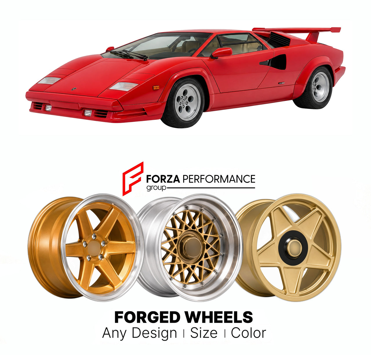 CUSTOM CLASSIC VINTAGE RESTOMOD RETRO OLD SCHOOL FORGED WHEELS RIMS for LAMBORGHINI COUNTACH QUATTROVALVOLE 1985 - 1988

Custom forged wheels for Lamborghini Countach Quattrovalvole 1985 - 1988. Classic, vintage, restomod wheel designs made to order in custom sizes, offsets, colors and finishes.

We manufacture premium quality forged wheels rims for Lamborghini Countach Quattrovalvole 1985 - 1988 in any design, size, color.

THIS WHEEL DESIGN CAN BE CUSTOM-MADE FOR YOUR CAR IN ANY SIZE AND COLOR OPTIONS
Ava