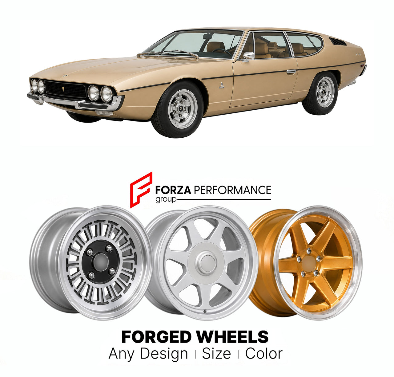 CUSTOM CLASSIC VINTAGE RESTOMOD RETRO OLD SCHOOL FORGED WHEELS RIMS for LAMBORGHINI ESPADA SERIES III 1972 - 1978

Custom forged wheels for Lamborghini Espada Series III 1972 - 1978. Classic, vintage, restomod wheel designs made to order in custom sizes, offsets, colors and finishes.

We manufacture premium quality forged wheels rims for Lamborghini Espada Series III 1972 - 1978 in any design, size, color.

THIS WHEEL DESIGN CAN BE CUSTOM-MADE FOR YOUR CAR IN ANY SIZE AND COLOR OPTIONS
Available in monobloc