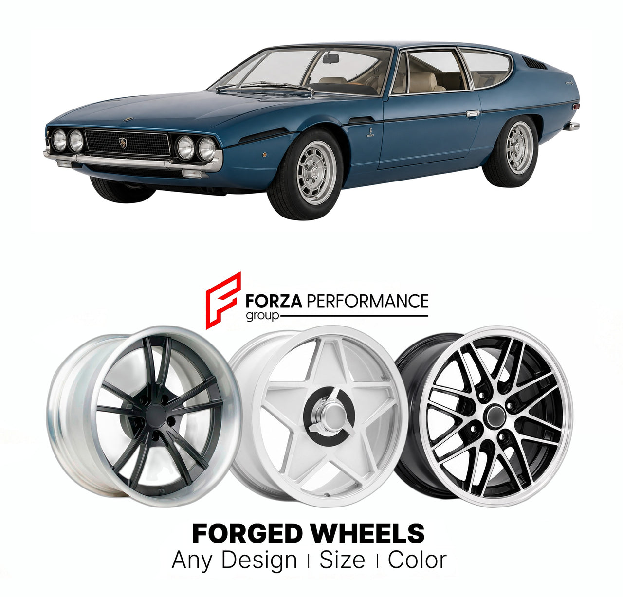 CUSTOM CLASSIC VINTAGE RESTOMOD RETRO OLD SCHOOL FORGED WHEELS RIMS for LAMBORGHINI ESPADA SERIES II 1970 - 1972

Custom forged wheels for Lamborghini Espada Series II 1970 - 1972. Classic, vintage, restomod wheel designs made to order in custom sizes, offsets, colors and finishes.

We manufacture premium quality forged wheels rims for Lamborghini Espada Series II 1970 - 1972 in any design, size, color.

THIS WHEEL DESIGN CAN BE CUSTOM-MADE FOR YOUR CAR IN ANY SIZE AND COLOR OPTIONS
Available in monoblock, 