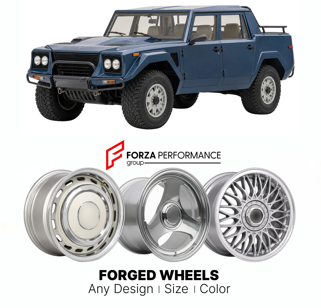 CUSTOM CLASSIC VINTAGE RESTOMOD RETRO OLD SCHOOL FORGED WHEELS RIMS for LAMBORGHINI LM002 1986 - 1993

Custom forged wheels for Lamborghini LM002 1986 - 1993. Classic, vintage, restomod wheel designs made to order in custom sizes, offsets, colors and finishes.

We manufacture premium quality forged wheels rims for Lamborghini LM002 1986 - 1993 in any design, size, color.

THIS WHEEL DESIGN CAN BE CUSTOM-MADE FOR YOUR CAR IN ANY SIZE AND COLOR OPTIONS
Available in monoblock, 2-piece, 3-piece, duoblock, beadl
