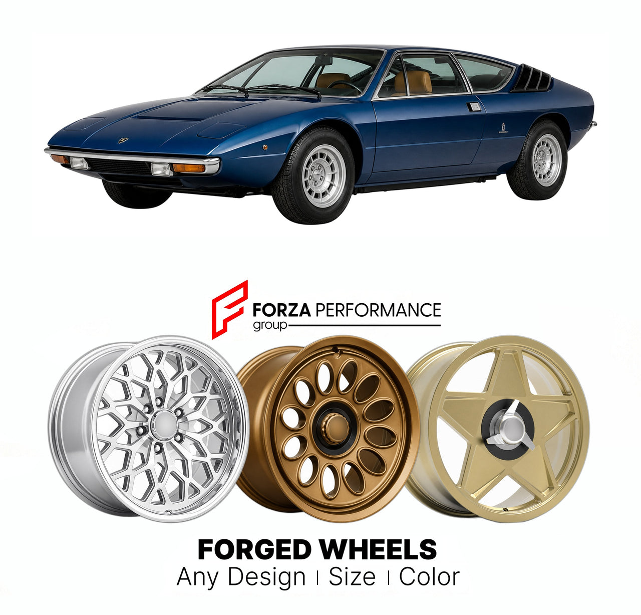 CUSTOM CLASSIC VINTAGE RESTOMOD RETRO OLD SCHOOL FORGED WHEELS RIMS for LAMBORGHINI URRACO 1973 - 1979

Custom forged wheels for Lamborghini Urraco 1973 - 1979. Classic, vintage, restomod wheel designs made to order in custom sizes, offsets, colors and finishes.

We manufacture premium quality forged wheels rims for Lamborghini Urraco 1973 - 1979 in any design, size, color.

THIS WHEEL DESIGN CAN BE CUSTOM-MADE FOR YOUR CAR IN ANY SIZE AND COLOR OPTIONS
Available in monoblock, 2-piece, 3-piece, duoblock, be