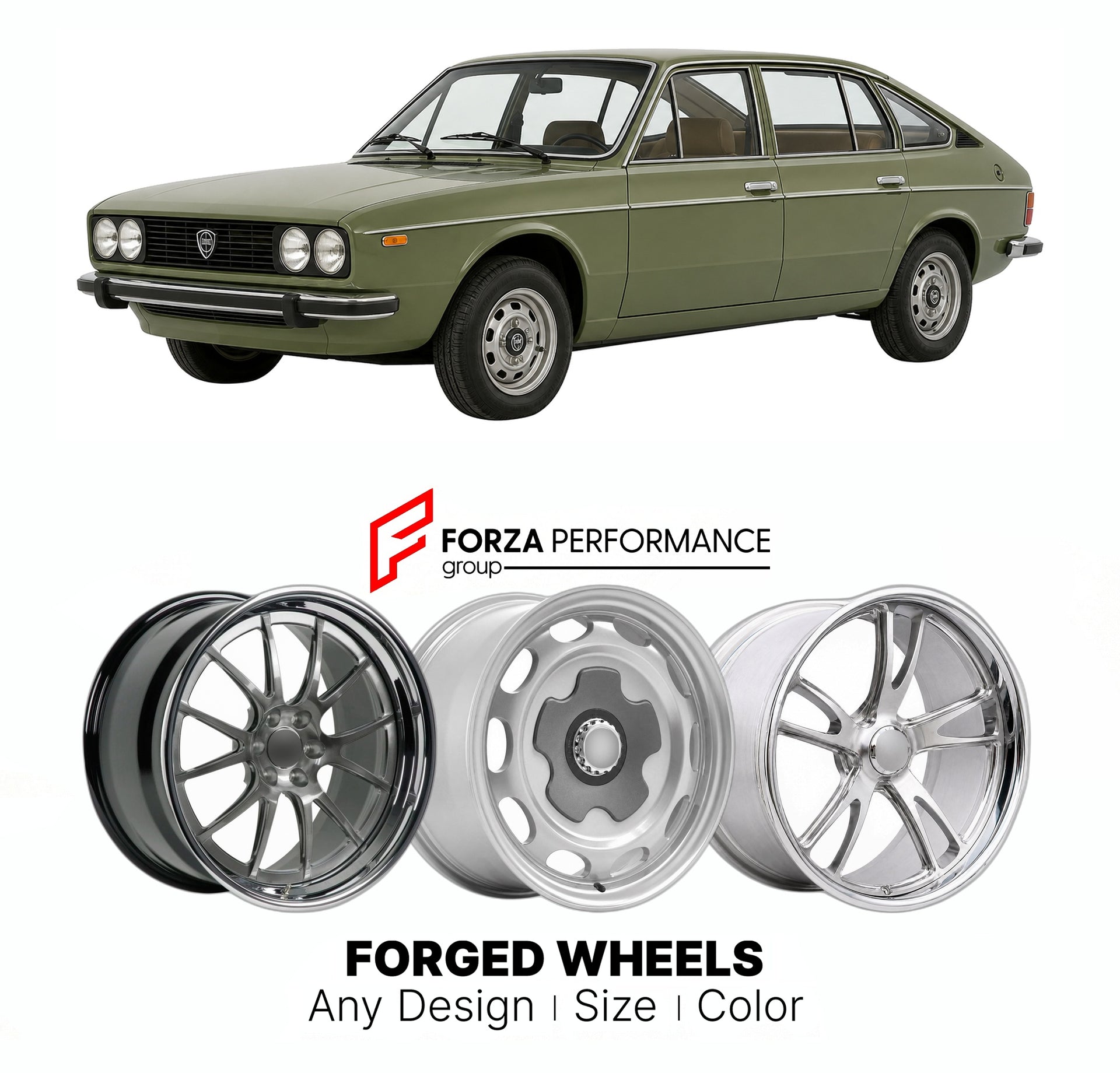 CUSTOM CLASSIC VINTAGE RESTOMOD RETRO OLD SCHOOL FORGED WHEELS RIMS for LANCIA BETA BERLINA 1972 - 1984

Custom forged wheels for Lancia Beta Berlina 1972 - 1984. Classic, vintage, restomod wheel designs made to order in custom sizes, offsets, colors and finishes.

We manufacture premium quality forged wheels rims for Lancia Beta Berlina 1972 - 1984 in any design, size, color.

THIS WHEEL DESIGN CAN BE CUSTOM-MADE FOR YOUR CAR IN ANY SIZE AND COLOR OPTIONS
Available in monoblock, 2-piece, 3-piece, duoblock,
