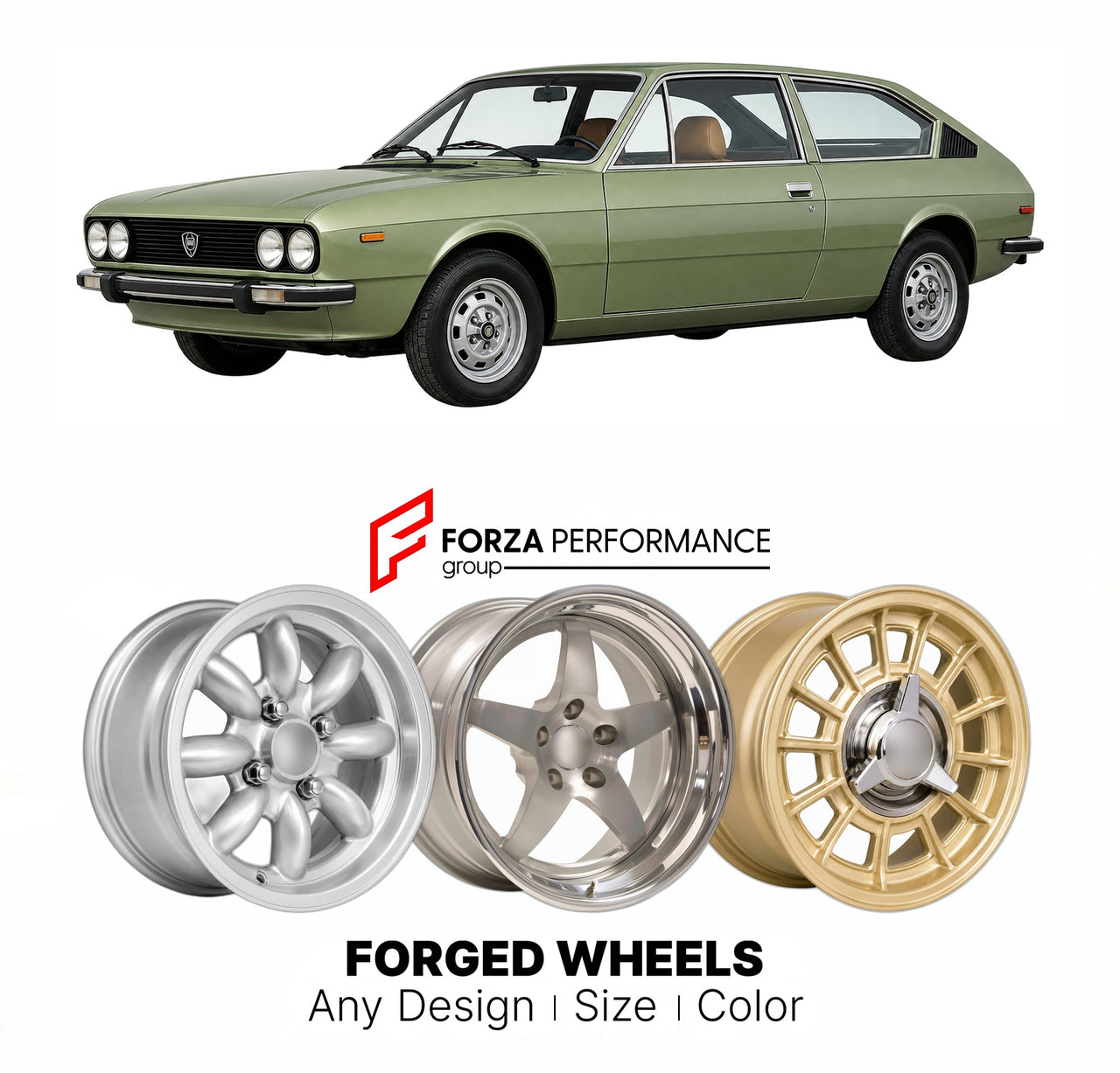 CUSTOM CLASSIC VINTAGE RESTOMOD RETRO OLD SCHOOL FORGED WHEELS RIMS for LANCIA BETA COUPE HPE TYPE 828 1973 - 1984

Custom forged wheels for Lancia Beta Coupe HPE Type 828 1973 - 1984. Classic, vintage, restomod wheel designs made to order in custom sizes, offsets, colors and finishes.

We manufacture premium quality forged wheels rims for Lancia Beta Coupe HPE Type 828 1973 - 1984 in any design, size, color.

THIS WHEEL DESIGN CAN BE CUSTOM-MADE FOR YOUR CAR IN ANY SIZE AND COLOR OPTIONS
Available in monob