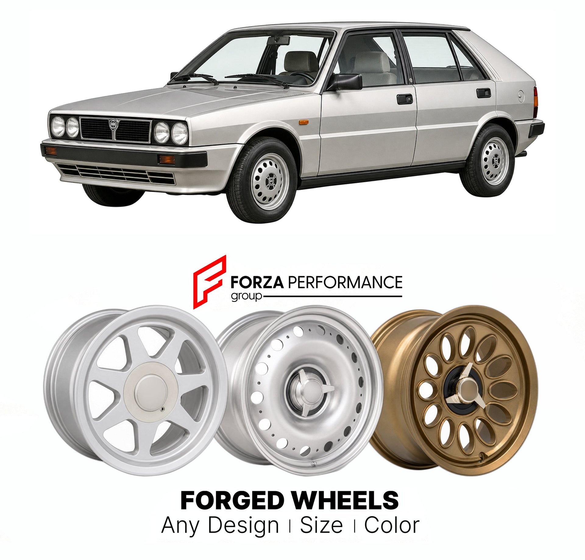 CUSTOM CLASSIC VINTAGE RESTOMOD RETRO OLD SCHOOL FORGED WHEELS RIMS for LANCIA DELTA 1979 - 1994

Custom forged wheels for Lancia Delta 1979 - 1994. Classic, vintage, restomod wheel designs made to order in custom sizes, offsets, colors and finishes.

We manufacture premium quality forged wheels rims for Lancia Delta 1979 - 1994 in any design, size, color.

THIS WHEEL DESIGN CAN BE CUSTOM-MADE FOR YOUR CAR IN ANY SIZE AND COLOR OPTIONS
Available in monoblock, 2-piece, 3-piece, duoblock, beadlock
3D wheel re