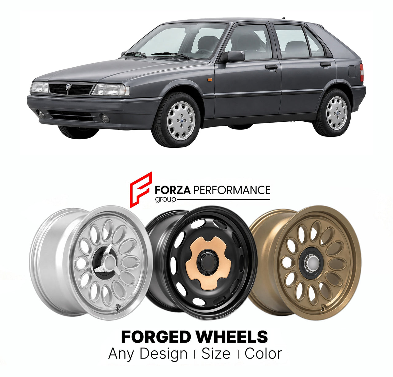 CUSTOM CLASSIC VINTAGE RESTOMOD RETRO OLD SCHOOL FORGED WHEELS RIMS for LANCIA DELTA 1993 - 1999

Custom forged wheels for Lancia Delta 1993 - 1999. Classic, vintage, restomod wheel designs made to order in custom sizes, offsets, colors and finishes.

We manufacture premium quality forged wheels rims for Lancia Delta 1993 - 1999 in any design, size, color.

THIS WHEEL DESIGN CAN BE CUSTOM-MADE FOR YOUR CAR IN ANY SIZE AND COLOR OPTIONS
Available in monoblock, 2-piece, 3-piece, duoblock, beadlock
3D wheel re