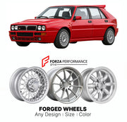 CUSTOM CLASSIC VINTAGE RESTOMOD RETRO OLD SCHOOL FORGED WHEELS RIMS for LANCIA DELTA INTEGRALE 8V 16V EVO 1987 - 1994

Custom forged wheels for Lancia Delta Integrale 8V 16V Evo 1987 - 1994. Classic, vintage, restomod wheel designs made to order in custom sizes, offsets, colors and finishes.

We manufacture premium quality forged wheels rims for Lancia Delta Integrale 8V 16V Evo 1987 - 1994 in any design, size, color.

THIS WHEEL DESIGN CAN BE CUSTOM-MADE FOR YOUR CAR IN ANY SIZE AND COLOR OPTIONS
Available