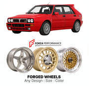 CUSTOM CLASSIC VINTAGE RESTOMOD RETRO OLD SCHOOL FORGED WHEELS RIMS for LANCIA DELTA INTEGRALE HF 4WD 1987 - 1994

Custom forged wheels for Lancia Delta Integrale HF 4WD 1987 - 1994. Classic, vintage, restomod wheel designs made to order in custom sizes, offsets, colors and finishes.

We manufacture premium quality forged wheels rims for Lancia Delta Integrale HF 4WD 1987 - 1994 in any design, size, color.

THIS WHEEL DESIGN CAN BE CUSTOM-MADE FOR YOUR CAR IN ANY SIZE AND COLOR OPTIONS
Available in monobloc