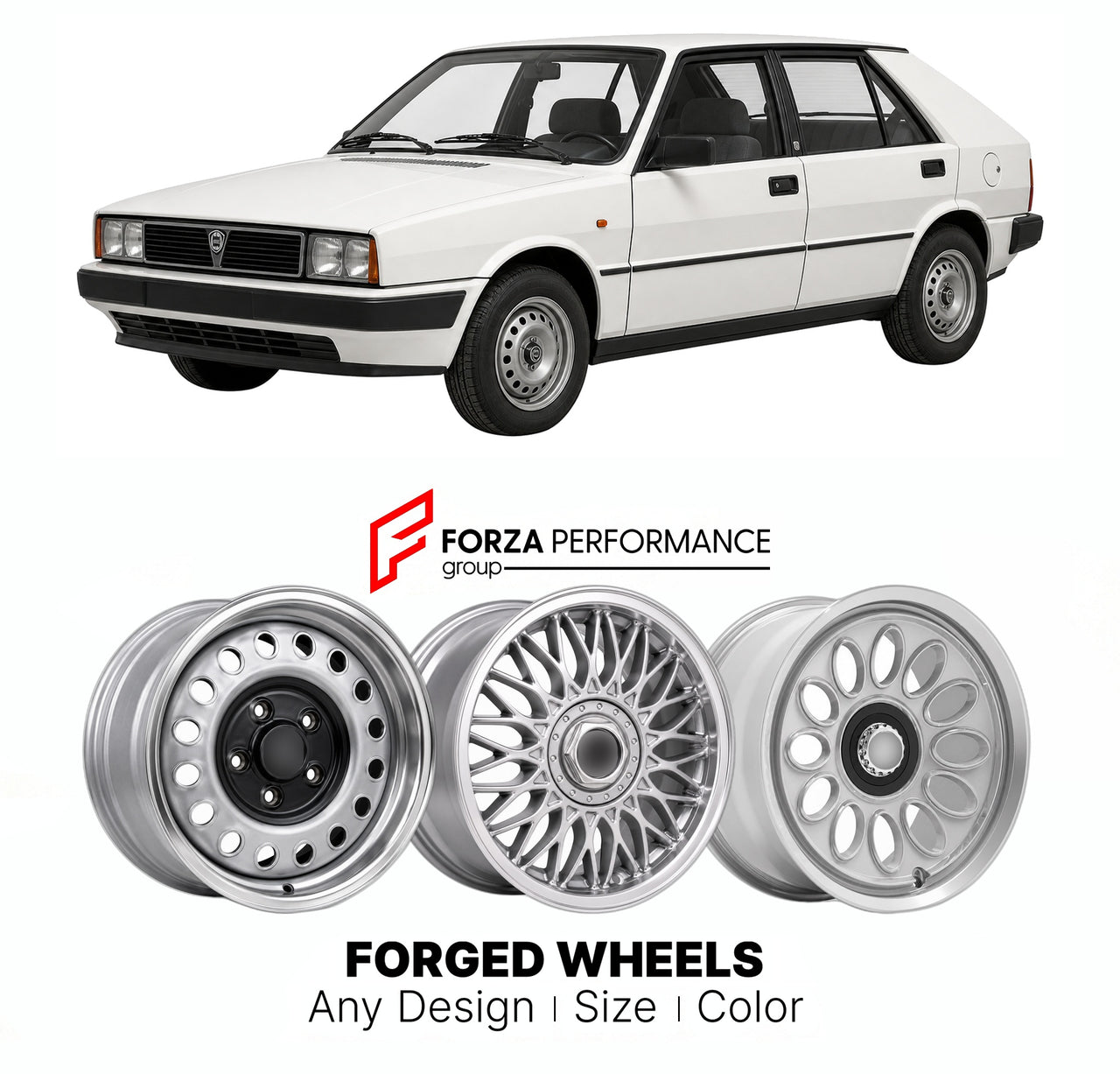 CUSTOM CLASSIC VINTAGE RESTOMOD RETRO OLD SCHOOL FORGED WHEELS RIMS for LANCIA DELTA MK 1 1979 - 1994

Custom forged wheels for Lancia Delta MK 1 1979 - 1994. Classic, vintage, restomod wheel designs made to order in custom sizes, offsets, colors and finishes.

We manufacture premium quality forged wheels rims for Lancia Delta MK 1 1979 - 1994 in any design, size, color.

THIS WHEEL DESIGN CAN BE CUSTOM-MADE FOR YOUR CAR IN ANY SIZE AND COLOR OPTIONS
Available in monoblock, 2-piece, 3-piece, duoblock, beadl