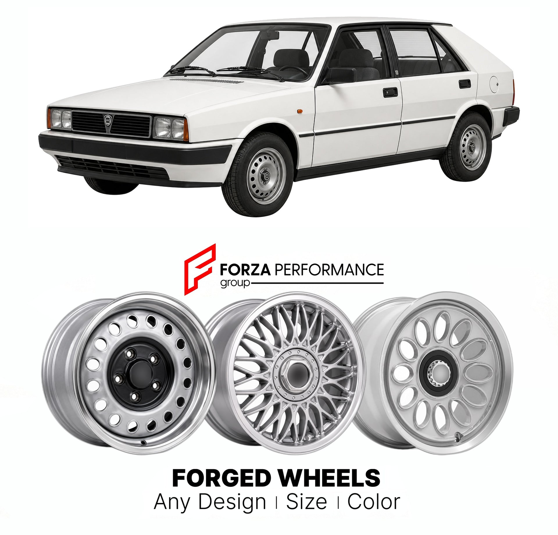 CUSTOM CLASSIC VINTAGE RESTOMOD RETRO OLD SCHOOL FORGED WHEELS RIMS for LANCIA DELTA MK 1 1979 - 1994

Custom forged wheels for Lancia Delta MK 1 1979 - 1994. Classic, vintage, restomod wheel designs made to order in custom sizes, offsets, colors and finishes.

We manufacture premium quality forged wheels rims for Lancia Delta MK 1 1979 - 1994 in any design, size, color.

THIS WHEEL DESIGN CAN BE CUSTOM-MADE FOR YOUR CAR IN ANY SIZE AND COLOR OPTIONS
Available in monoblock, 2-piece, 3-piece, duoblock, beadl