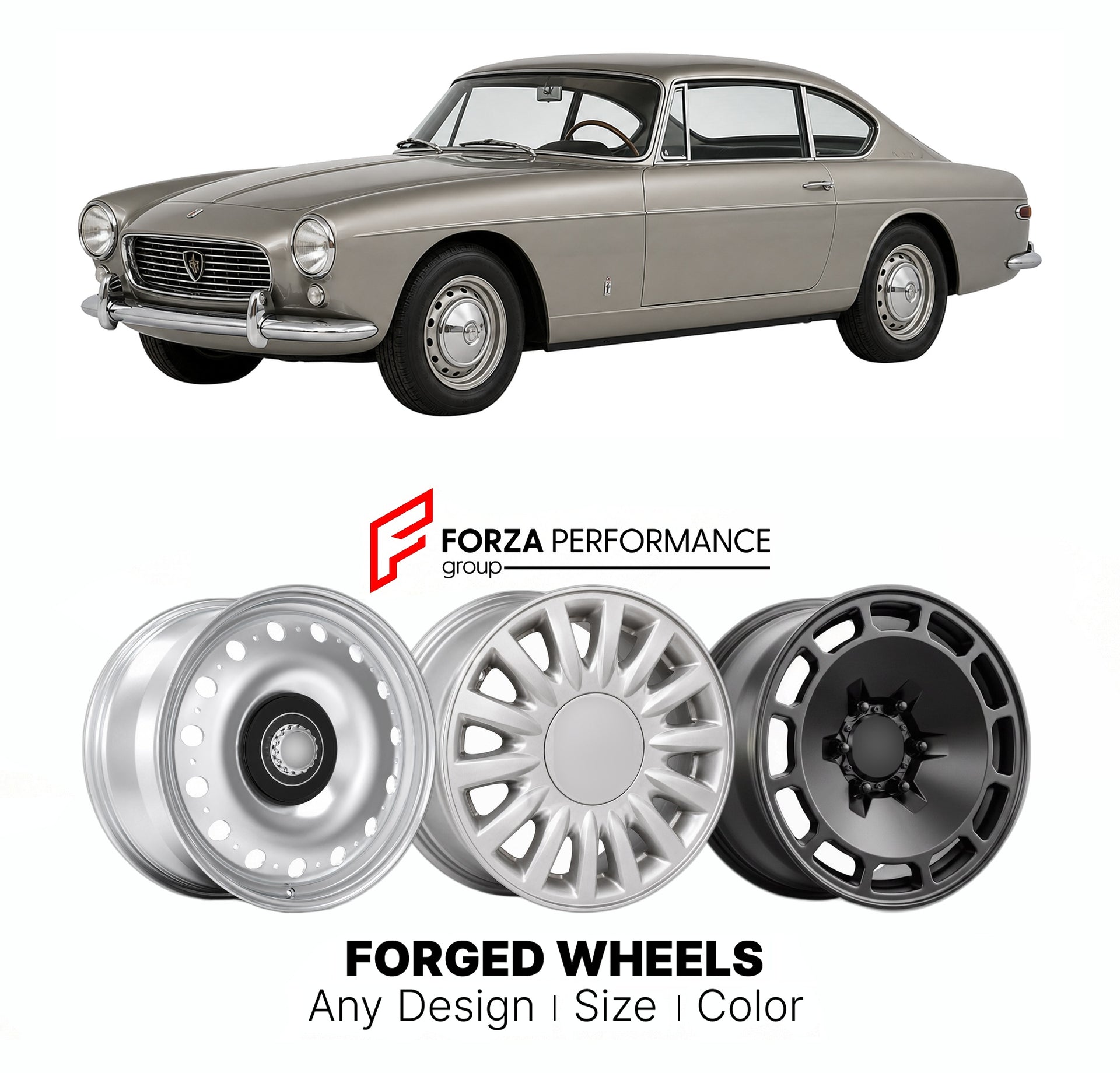 CUSTOM CLASSIC VINTAGE RESTOMOD RETRO OLD SCHOOL FORGED WHEELS RIMS for LANCIA FLAMINIA 1957 - 1970

Custom forged wheels for Lancia Flaminia 1957 - 1970. Classic, vintage, restomod wheel designs made to order in custom sizes, offsets, colors and finishes.

We manufacture premium quality forged wheels rims for Lancia Flaminia 1957 - 1970 in any design, size, color.

THIS WHEEL DESIGN CAN BE CUSTOM-MADE FOR YOUR CAR IN ANY SIZE AND COLOR OPTIONS
Available in monoblock, 2-piece, 3-piece, duoblock, beadlock
3D