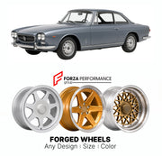CUSTOM CLASSIC VINTAGE RESTOMOD RETRO OLD SCHOOL FORGED WHEELS RIMS for LANCIA FLAVIA COUPE 1962 - 1971

Custom forged wheels for Lancia Flavia Coupe 1962 - 1971. Classic, vintage, restomod wheel designs made to order in custom sizes, offsets, colors and finishes.

We manufacture premium quality forged wheels rims for Lancia Flavia Coupe 1962 - 1971 in any design, size, color.

THIS WHEEL DESIGN CAN BE CUSTOM-MADE FOR YOUR CAR IN ANY SIZE AND COLOR OPTIONS
Available in monoblock, 2-piece, 3-piece, duoblock,