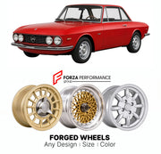 CUSTOM CLASSIC VINTAGE RESTOMOD RETRO OLD SCHOOL FORGED WHEELS RIMS for LANCIA FULVIA HF 1966 - 1974

Custom forged wheels for Lancia Fulvia HF 1966 - 1974. Classic, vintage, restomod wheel designs made to order in custom sizes, offsets, colors and finishes.

We manufacture premium quality forged wheels rims for Lancia Fulvia HF 1966 - 1974 in any design, size, color.

THIS WHEEL DESIGN CAN BE CUSTOM-MADE FOR YOUR CAR IN ANY SIZE AND COLOR OPTIONS
Available in monoblock, 2-piece, 3-piece, duoblock, beadlock