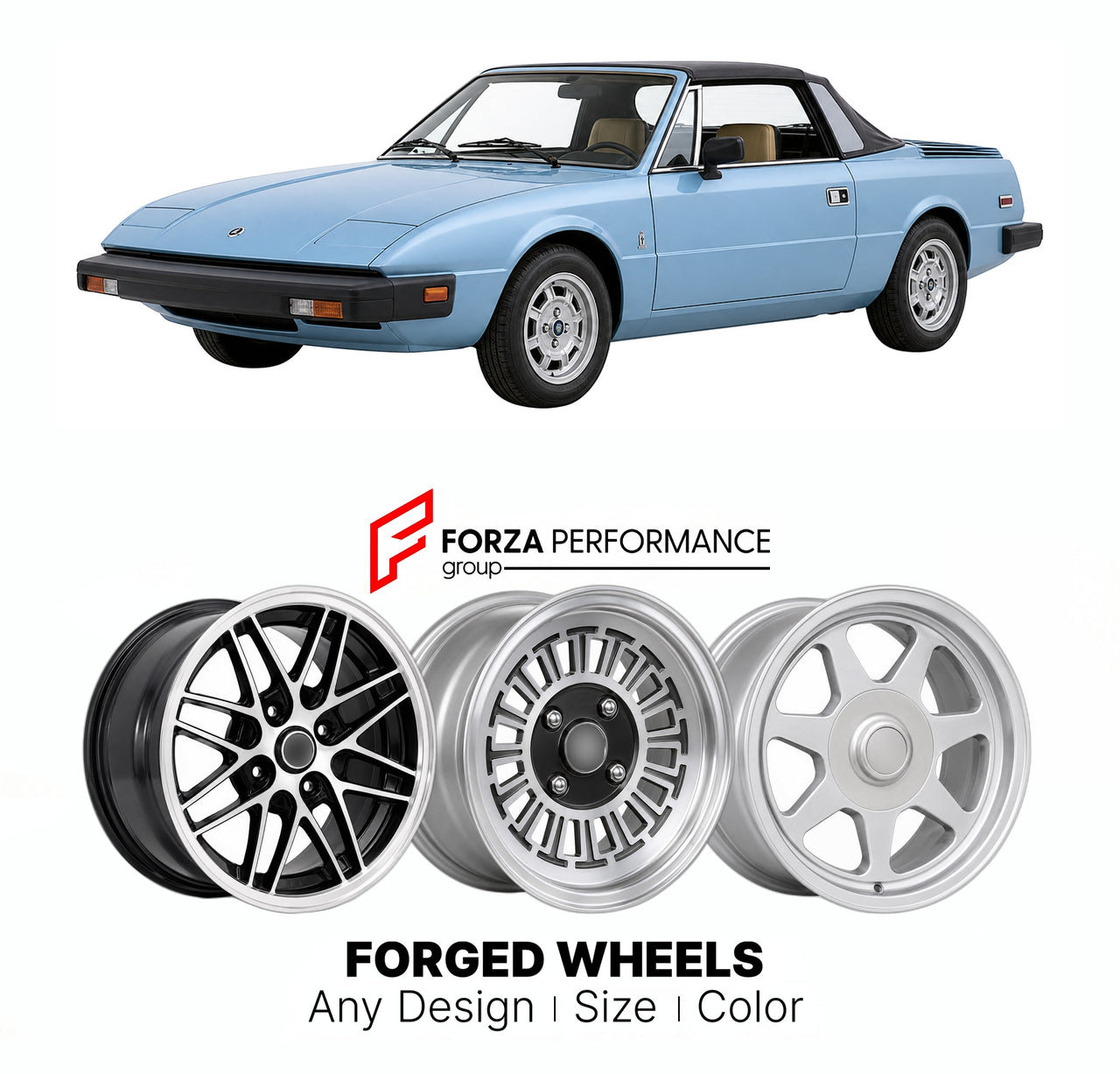 CUSTOM CLASSIC VINTAGE RESTOMOD RETRO OLD SCHOOL FORGED WHEELS RIMS for LANCIA MONTECARLO SCORPION 1975 - 1981

Custom forged wheels for Lancia Montecarlo Scorpion 1975 - 1981. Classic, vintage, restomod wheel designs made to order in custom sizes, offsets, colors and finishes.

We manufacture premium quality forged wheels rims for Lancia Montecarlo Scorpion 1975 - 1981 in any design, size, color.

THIS WHEEL DESIGN CAN BE CUSTOM-MADE FOR YOUR CAR IN ANY SIZE AND COLOR OPTIONS
Available in monoblock, 2-piec