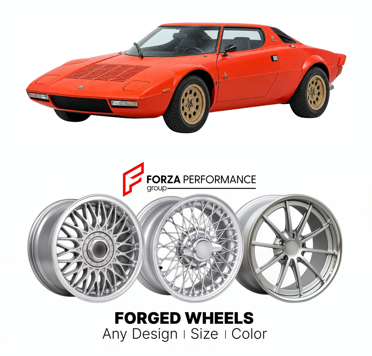 CUSTOM CLASSIC VINTAGE RESTOMOD RETRO OLD SCHOOL FORGED WHEELS RIMS for LANCIA STRATOS HF STRADALE TIPO 829 1973 - 1975

Custom forged wheels for Lancia Stratos HF Stradale Tipo 829 1973 - 1975. Classic, vintage, restomod wheel designs made to order in custom sizes, offsets, colors and finishes.

We manufacture premium quality forged wheels rims for Lancia Stratos HF Stradale Tipo 829 1973 - 1975 in any design, size, color.

THIS WHEEL DESIGN CAN BE CUSTOM-MADE FOR YOUR CAR IN ANY SIZE AND COLOR OPTIONS
Ava