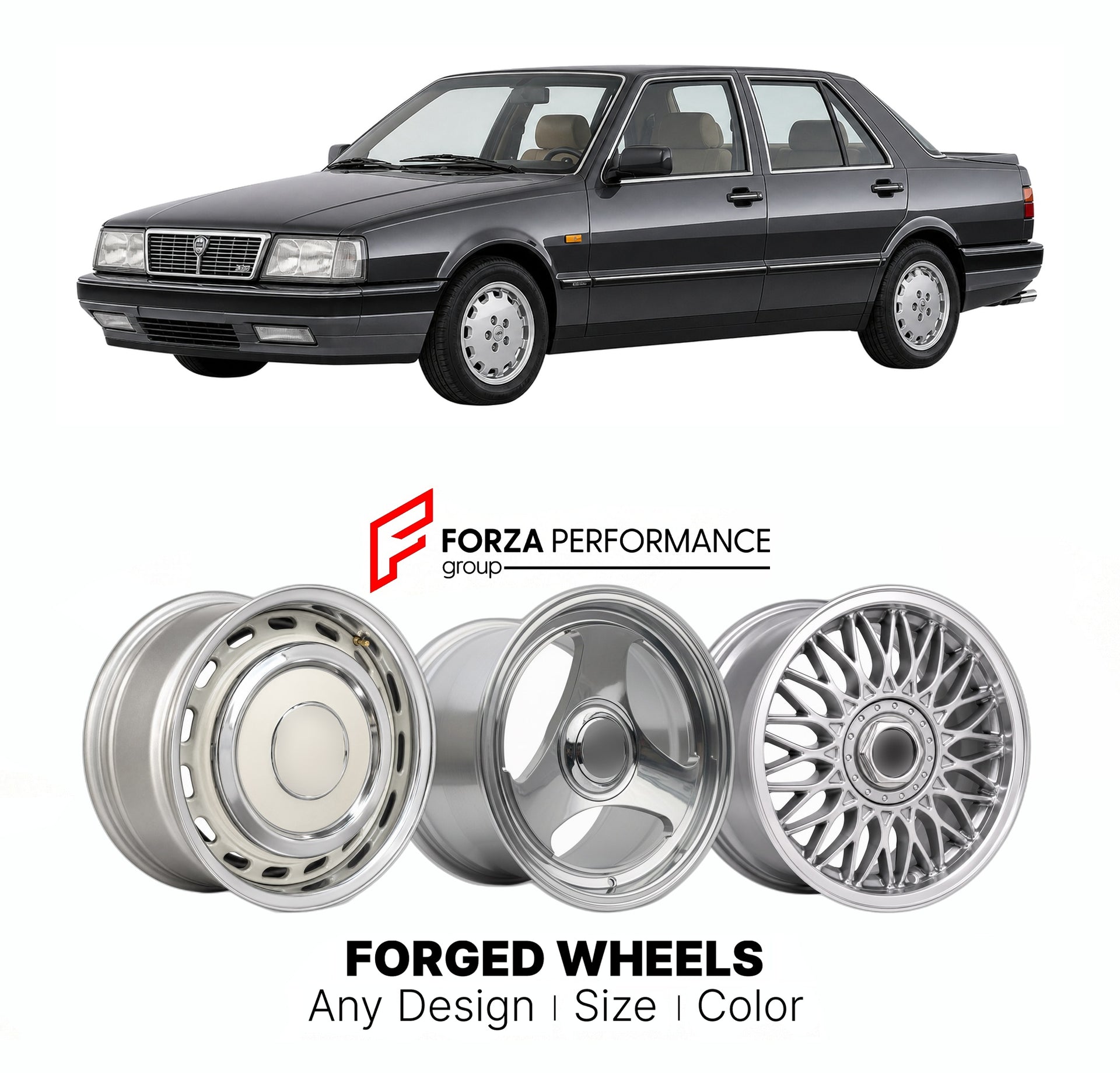 CUSTOM CLASSIC VINTAGE RESTOMOD RETRO OLD SCHOOL FORGED WHEELS RIMS for LANCIA THEMA 8.32 1986 - 1992

Custom forged wheels for Lancia Thema 8.32 1986 - 1992. Classic, vintage, restomod wheel designs made to order in custom sizes, offsets, colors and finishes.

We manufacture premium quality forged wheels rims for Lancia Thema 8.32 1986 - 1992 in any design, size, color.

THIS WHEEL DESIGN CAN BE CUSTOM-MADE FOR YOUR CAR IN ANY SIZE AND COLOR OPTIONS
Available in monoblock, 2-piece, 3-piece, duoblock, beadl
