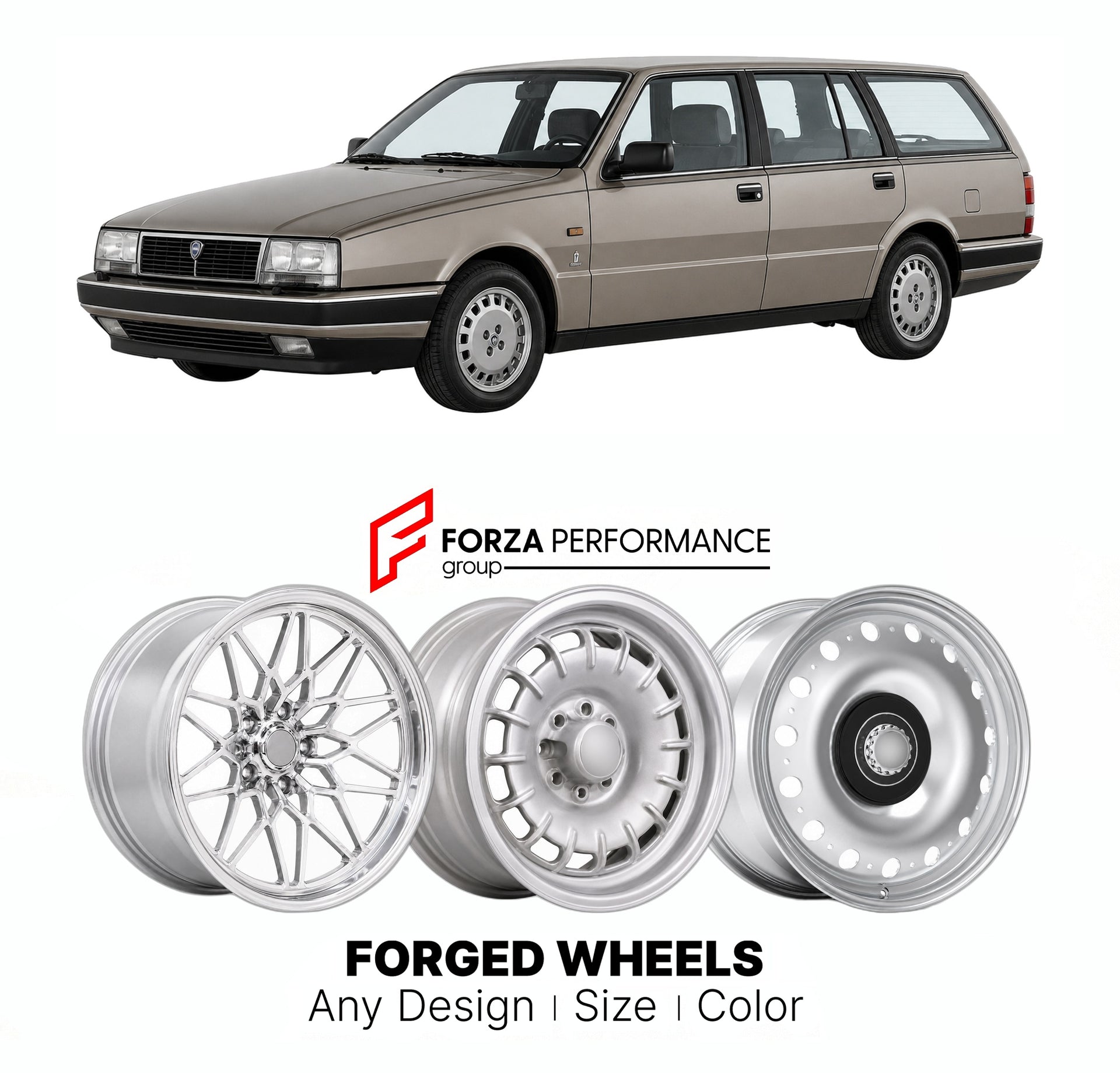 CUSTOM CLASSIC VINTAGE RESTOMOD RETRO OLD SCHOOL FORGED WHEELS RIMS for LANCIA THEMA STATION WAGON 1986 - 1994

Custom forged wheels for Lancia Thema Station Wagon 1986 - 1994. Classic, vintage, restomod wheel designs made to order in custom sizes, offsets, colors and finishes.

We manufacture premium quality forged wheels rims for Lancia Thema Station Wagon 1986 - 1994 in any design, size, color.

THIS WHEEL DESIGN CAN BE CUSTOM-MADE FOR YOUR CAR IN ANY SIZE AND COLOR OPTIONS
Available in monoblock, 2-piec