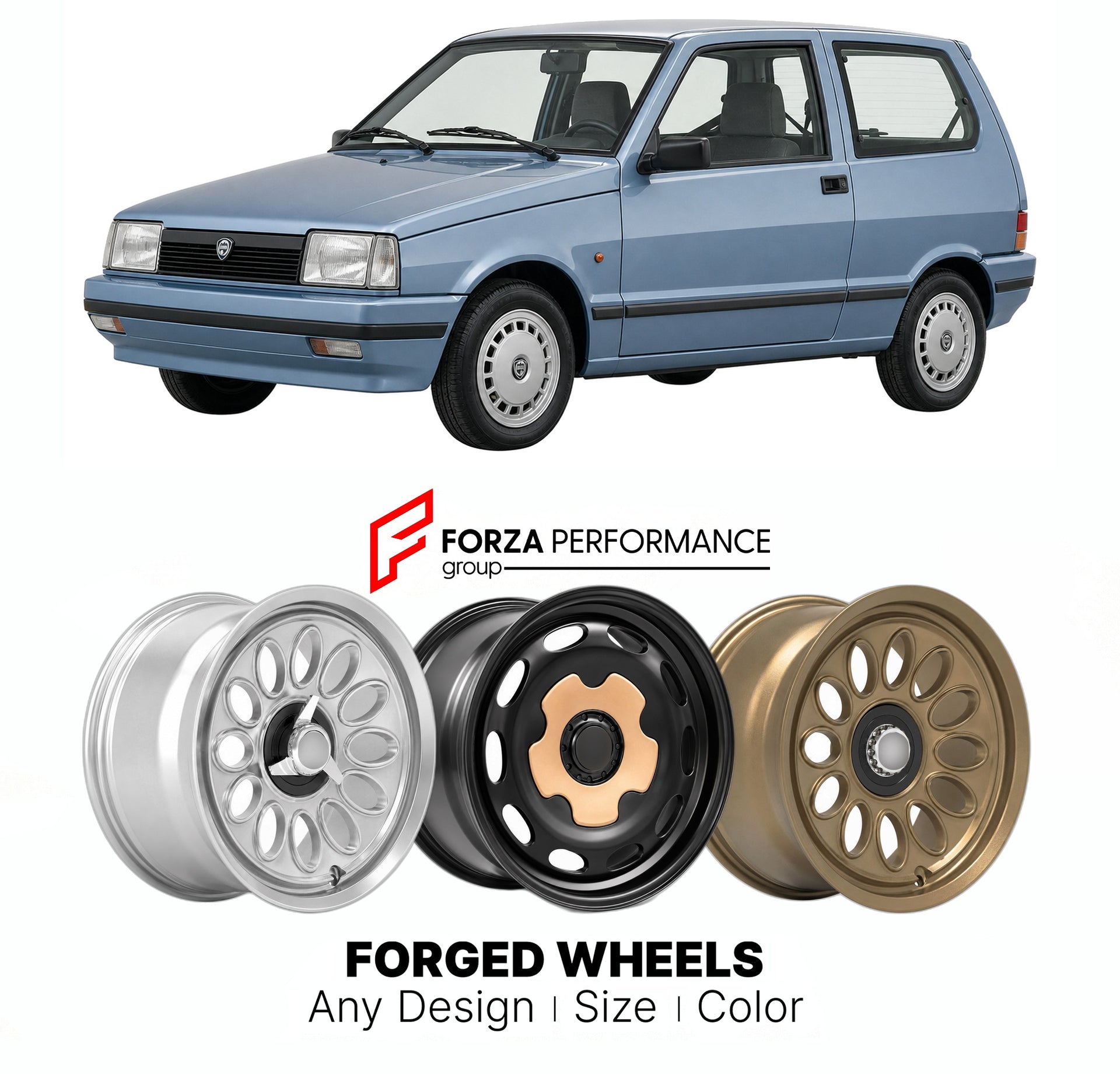 CUSTOM CLASSIC VINTAGE RESTOMOD RETRO OLD SCHOOL FORGED WHEELS RIMS for LANCIA Y10 1985 - 1995

Custom forged wheels for Lancia Y10 1985 - 1995. Classic, vintage, restomod wheel designs made to order in custom sizes, offsets, colors and finishes.

We manufacture premium quality forged wheels rims for Lancia Y10 1985 - 1995 in any design, size, color.

THIS WHEEL DESIGN CAN BE CUSTOM-MADE FOR YOUR CAR IN ANY SIZE AND COLOR OPTIONS
Available in monoblock, 2-piece, 3-piece, duoblock, beadlock
3D wheel renderin