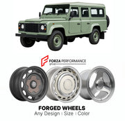 CUSTOM CLASSIC VINTAGE RESTOMOD RETRO OLD SCHOOL FORGED WHEELS RIMS for LAND ROVER DEFENDER 110 L316 1990 - 2016

Custom forged wheels for Land Rover Defender 110 L316 1990 - 2016. Classic, vintage, restomod wheel designs made to order in custom sizes, offsets, colors and finishes.

We manufacture premium quality forged wheels rims for Land Rover Defender 110 L316 1990 - 2016 in any design, size, color.

THIS WHEEL DESIGN CAN BE CUSTOM-MADE FOR YOUR CAR IN ANY SIZE AND COLOR OPTIONS
Available in monoblock, 