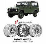 CUSTOM CLASSIC VINTAGE RESTOMOD RETRO OLD SCHOOL FORGED WHEELS RIMS for LAND ROVER DEFENDER 90 110 130 1983 - 2000

Custom forged wheels for Land Rover Defender 90 110 130 1983 - 2000. Classic, vintage, restomod wheel designs made to order in custom sizes, offsets, colors and finishes.

We manufacture premium quality forged wheels rims for Land Rover Defender 90 110 130 1983 - 2000 in any design, size, color.

THIS WHEEL DESIGN CAN BE CUSTOM-MADE FOR YOUR CAR IN ANY SIZE AND COLOR OPTIONS
Available in monob