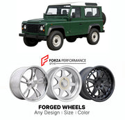 CUSTOM CLASSIC VINTAGE RESTOMOD RETRO OLD SCHOOL FORGED WHEELS RIMS for LAND ROVER DEFENDER 90 L316 1990 - 2016

Custom forged wheels for Land Rover Defender 90 L316 1990 - 2016. Classic, vintage, restomod wheel designs made to order in custom sizes, offsets, colors and finishes.

We manufacture premium quality forged wheels rims for Land Rover Defender 90 L316 1990 - 2016 in any design, size, color.

THIS WHEEL DESIGN CAN BE CUSTOM-MADE FOR YOUR CAR IN ANY SIZE AND COLOR OPTIONS
Available in monoblock, 2-p