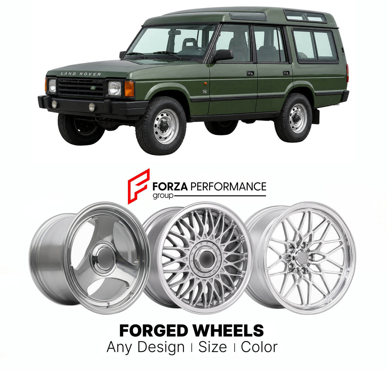 CUSTOM CLASSIC VINTAGE RESTOMOD RETRO OLD SCHOOL FORGED WHEELS RIMS for LAND ROVER DISCOVERY SERIES I 1989 - 1998

Custom forged wheels for Land Rover Discovery Series I 1989 - 1998. Classic, vintage, restomod wheel designs made to order in custom sizes, offsets, colors and finishes.

We manufacture premium quality forged wheels rims for Land Rover Discovery Series I 1989 - 1998 in any design, size, color.

THIS WHEEL DESIGN CAN BE CUSTOM-MADE FOR YOUR CAR IN ANY SIZE AND COLOR OPTIONS
Available in monobloc