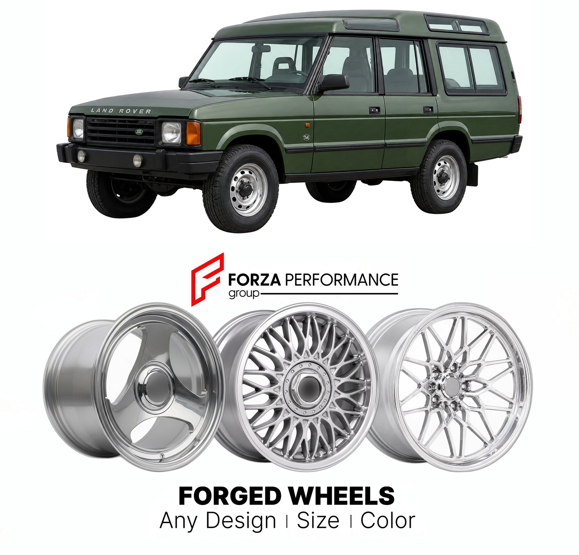 CUSTOM CLASSIC VINTAGE RESTOMOD RETRO OLD SCHOOL FORGED WHEELS RIMS for LAND ROVER DISCOVERY SERIES I 1989 - 1998

Custom forged wheels for Land Rover Discovery Series I 1989 - 1998. Classic, vintage, restomod wheel designs made to order in custom sizes, offsets, colors and finishes.

We manufacture premium quality forged wheels rims for Land Rover Discovery Series I 1989 - 1998 in any design, size, color.

THIS WHEEL DESIGN CAN BE CUSTOM-MADE FOR YOUR CAR IN ANY SIZE AND COLOR OPTIONS
Available in monobloc