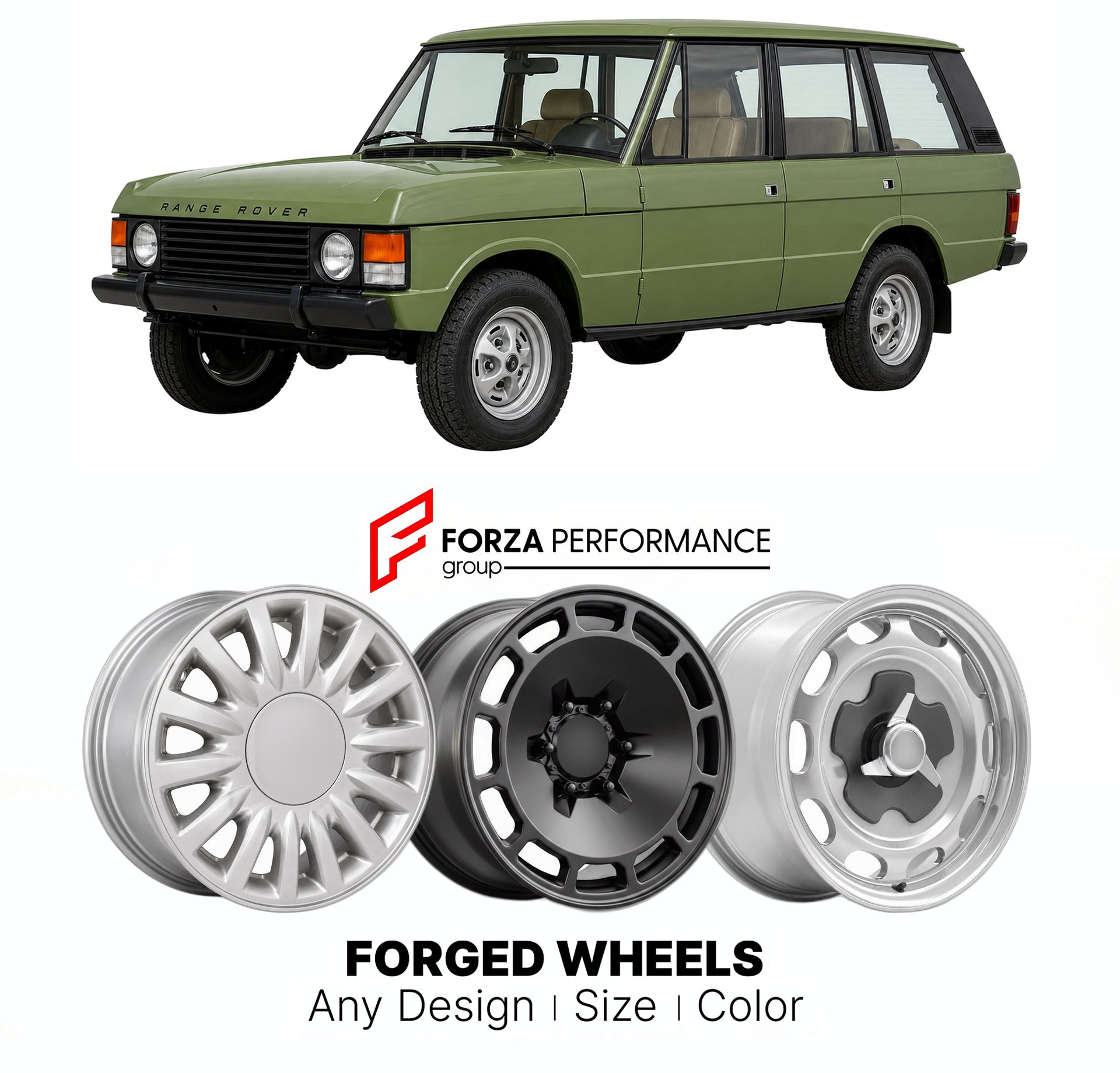 CUSTOM CLASSIC VINTAGE RESTOMOD RETRO OLD SCHOOL FORGED WHEELS RIMS for LAND ROVER RANGE ROVER CLASSIC 1981 - 1996

Custom forged wheels for Land Rover Range Rover Classic 1981 - 1996. Classic, vintage, restomod wheel designs made to order in custom sizes, offsets, colors and finishes.

We manufacture premium quality forged wheels rims for Land Rover Range Rover Classic 1981 - 1996 in any design, size, color.

THIS WHEEL DESIGN CAN BE CUSTOM-MADE FOR YOUR CAR IN ANY SIZE AND COLOR OPTIONS
Available in monob