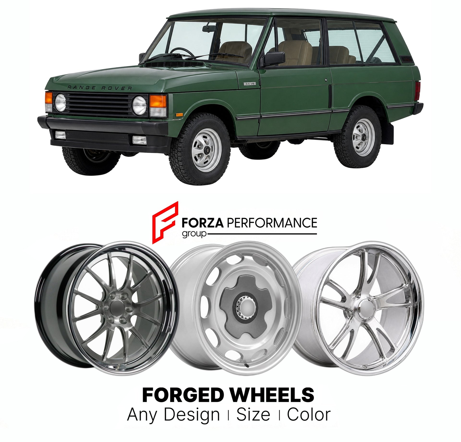 CUSTOM CLASSIC VINTAGE RESTOMOD RETRO OLD SCHOOL FORGED WHEELS RIMS for LAND ROVER RANGE ROVER CLASSIC 3.5 V8 EFI 1985 - 1990

Custom forged wheels for Land Rover Range Rover Classic 3.5 V8 EFI 1985 - 1990. Classic, vintage, restomod wheel designs made to order in custom sizes, offsets, colors and finishes.

We manufacture premium quality forged wheels rims for Land Rover Range Rover Classic 3.5 V8 EFI 1985 - 1990 in any design, size, color.

THIS WHEEL DESIGN CAN BE CUSTOM-MADE FOR YOUR CAR IN ANY SIZE AND