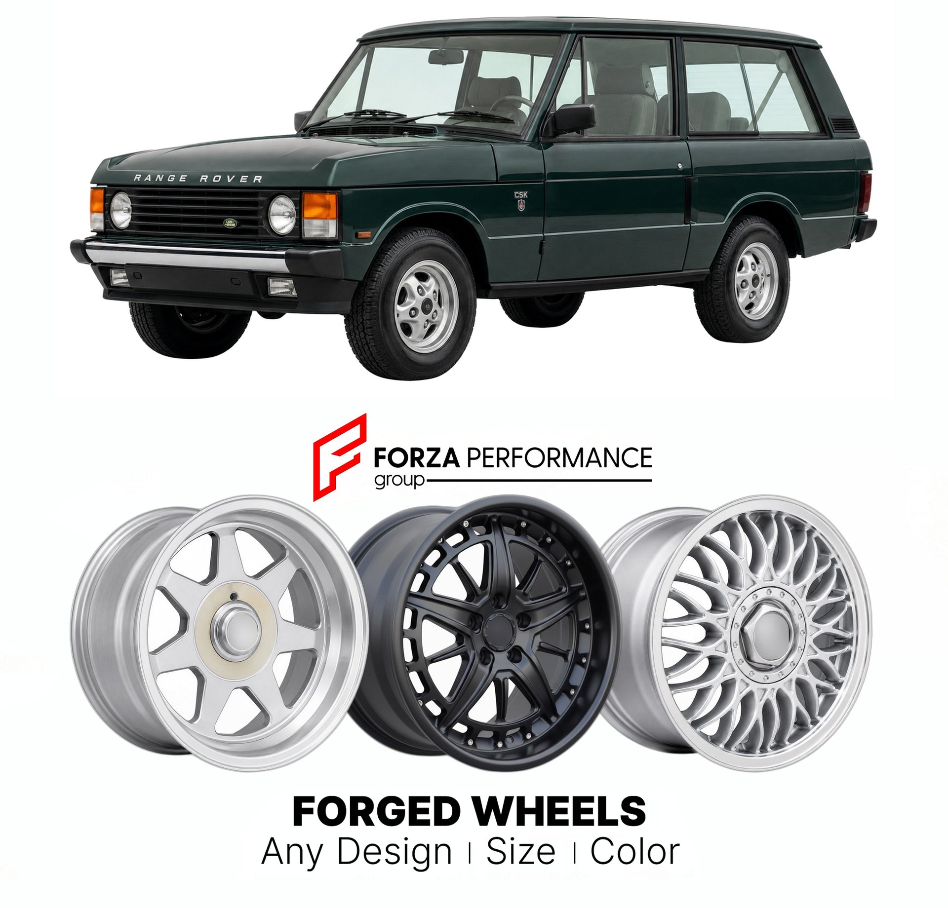 CUSTOM CLASSIC VINTAGE RESTOMOD RETRO OLD SCHOOL FORGED WHEELS RIMS for LAND ROVER RANGE ROVER CLASSIC CSK LIMITED EDITION 1990 - 1991

Custom forged wheels for Land Rover Range Rover Classic CSK Limited Edition 1990 - 1991. Classic, vintage, restomod wheel designs made to order in custom sizes, offsets, colors and finishes.

We manufacture premium quality forged wheels rims for Land Rover Range Rover Classic CSK Limited Edition 1990 - 1991 in any design, size, color.

THIS WHEEL DESIGN CAN BE CUSTOM-MADE F