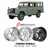 CUSTOM CLASSIC VINTAGE RESTOMOD RETRO OLD SCHOOL FORGED WHEELS RIMS for LAND ROVER SERIES IIA 1961 - 1971

Custom forged wheels for Land Rover Series IIA 1961 - 1971. Classic, vintage, restomod wheel designs made to order in custom sizes, offsets, colors and finishes.

We manufacture premium quality forged wheels rims for Land Rover Series IIA 1961 - 1971 in any design, size, color.

THIS WHEEL DESIGN CAN BE CUSTOM-MADE FOR YOUR CAR IN ANY SIZE AND COLOR OPTIONS
Available in monoblock, 2-piece, 3-piece, duo