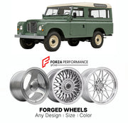 CUSTOM CLASSIC VINTAGE RESTOMOD RETRO OLD SCHOOL FORGED WHEELS RIMS for LAND ROVER SERIES IIA III CLASSIC 4X4 1961 - 1985

Custom forged wheels for Land Rover Series IIA III Classic 4x4 1961 - 1985. Classic, vintage, restomod wheel designs made to order in custom sizes, offsets, colors and finishes.

We manufacture premium quality forged wheels rims for Land Rover Series IIA III Classic 4x4 1961 - 1985 in any design, size, color.

THIS WHEEL DESIGN CAN BE CUSTOM-MADE FOR YOUR CAR IN ANY SIZE AND COLOR OPTIO
