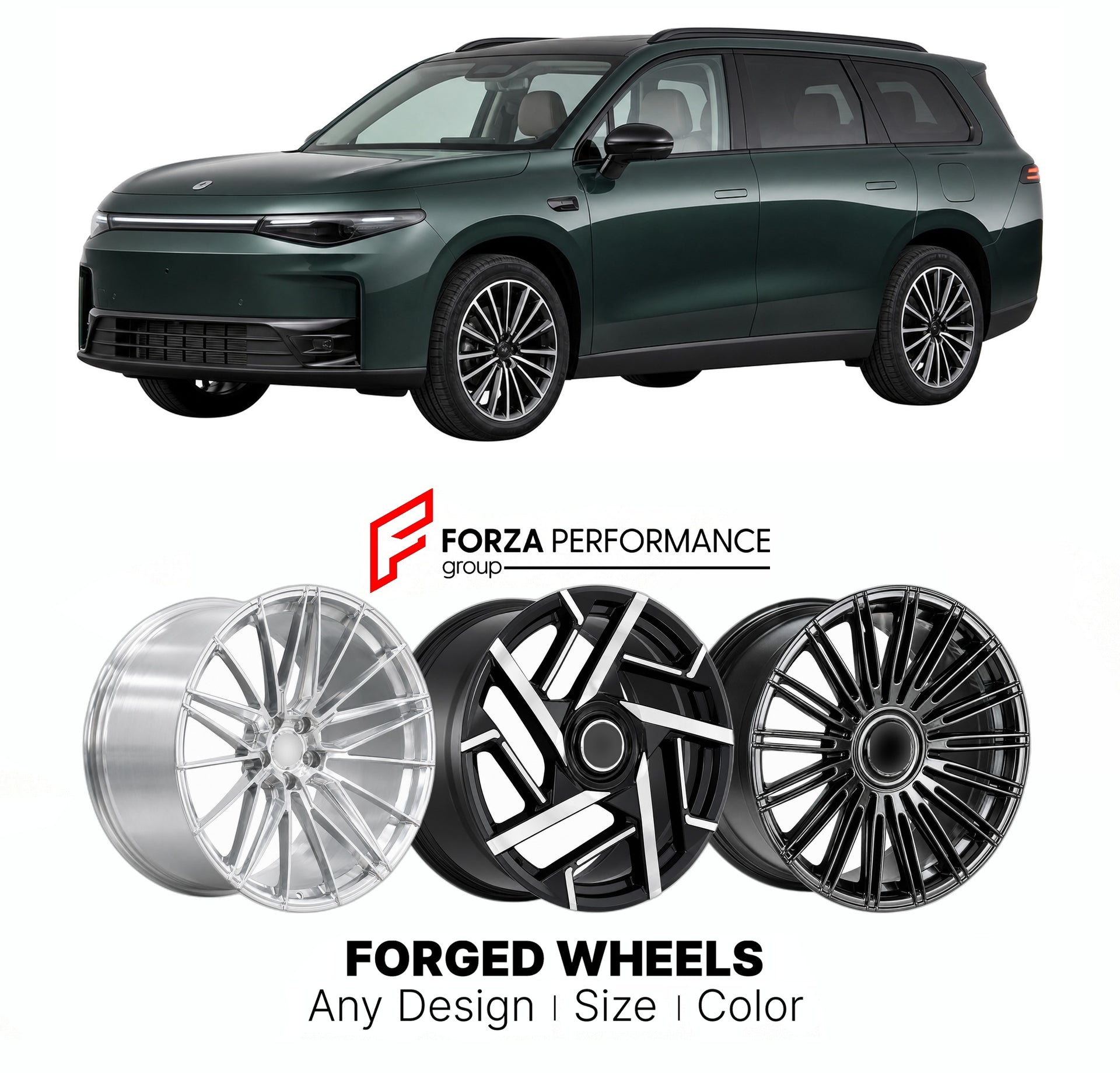 Custom forged wheels for Leapmotor C16 2024+. Made-to-order monoblock, 2-piece and 3-piece wheels in custom sizes, offsets, colors and finishes with guaranteed vehicle fitment.

We manufacture premium quality forged wheels rims for Leapmotor C16 2024+ in any design, size, color.

THIS WHEEL DESIGN CAN BE CUSTOM-MADE FOR YOUR CAR IN ANY SIZE AND COLOR OPTIONS
Available in monoblock, 2-piece, 3-piece, duoblock, beadlock
3D wheel renderings are provided according to the exact dimensions and specifications requ