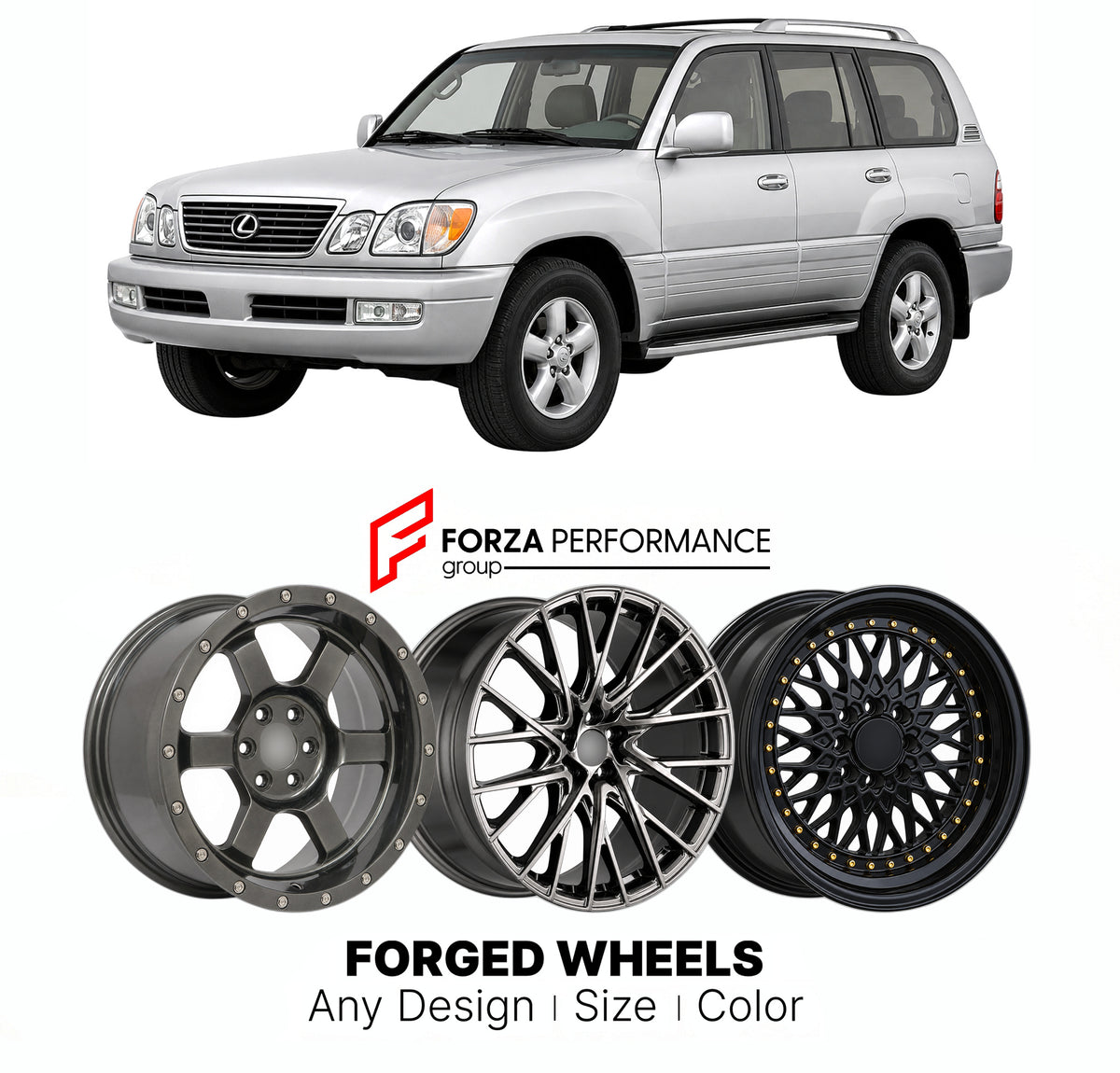CUSTOM CLASSIC VINTAGE RESTOMOD RETRO OLD SCHOOL FORGED WHEELS RIMS for LEXUS LX J100 1998 - 2002

Custom forged wheels for Lexus LX J100 1998 - 2002. Classic, vintage, restomod and retro JDM wheel designs made to order in custom sizes, offsets, colors and finishes with guaranteed fitment.

We manufacture premium quality forged wheels rims for Lexus LX J100 1998 - 2002 in any design, size, color.

JDM WHEEL DESIGNS: our Japanese collection for SUVs and pickups includes designs inspired by Bradley V, Method 