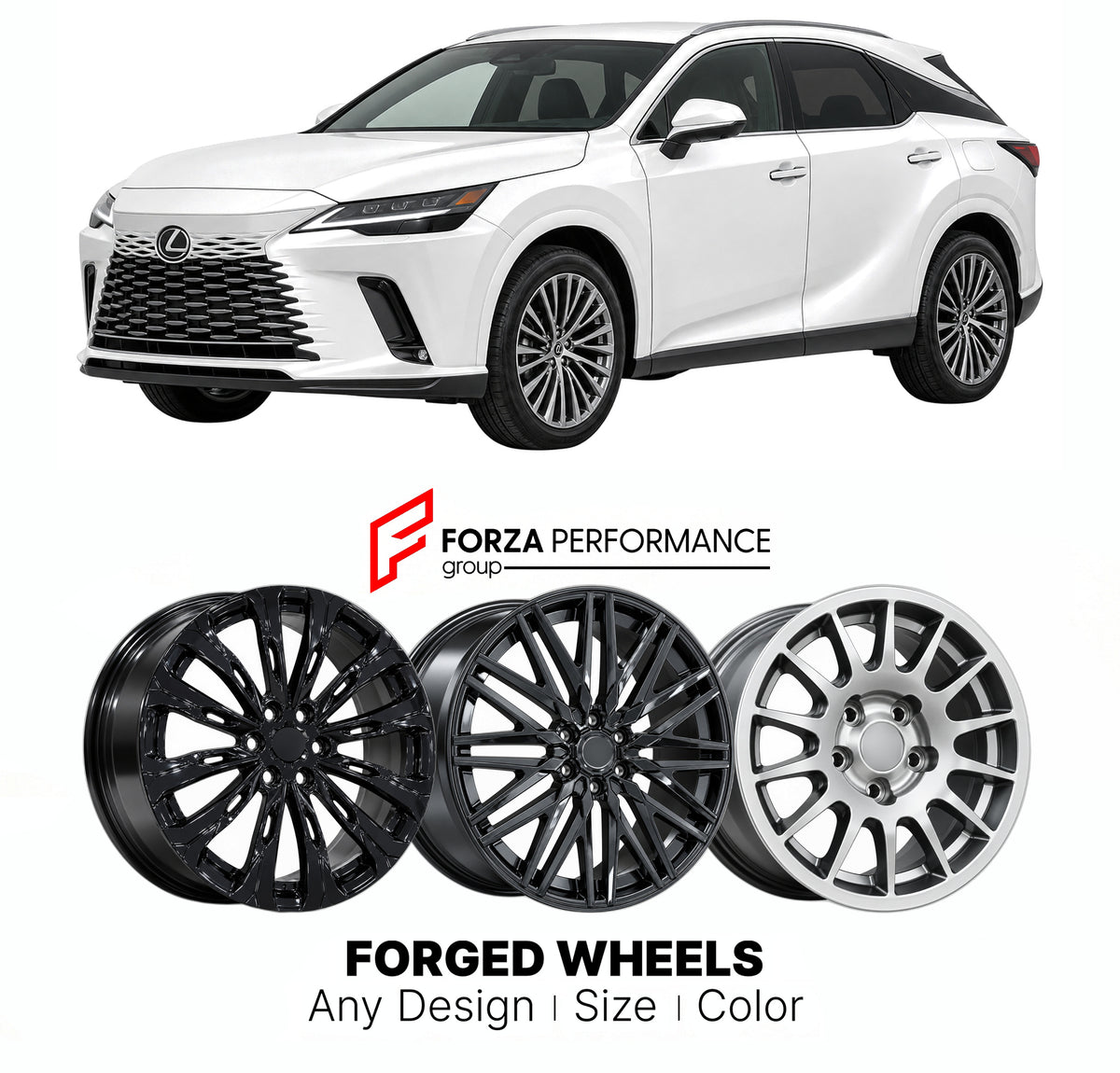 FORGED WHEELS RIMS for LEXUS RX ALA10 ALH10 2022+

Custom forged wheels for Lexus RX ALA10 ALH10 2022+. Made-to-order monoblock, 2-piece and 3-piece rims in custom sizes, offsets, colors and finishes with guaranteed fitment.

We manufacture premium quality forged wheels rims for Lexus RX ALA10 ALH10 2022+ in any design, size, color.

JDM WHEEL DESIGNS: our Japanese collection for SUVs and pickups includes designs inspired by Bradley V, Method Race Wheels, Forgiato, Kuhl Racing, Mugen, TRD, Rota, Work Wheels